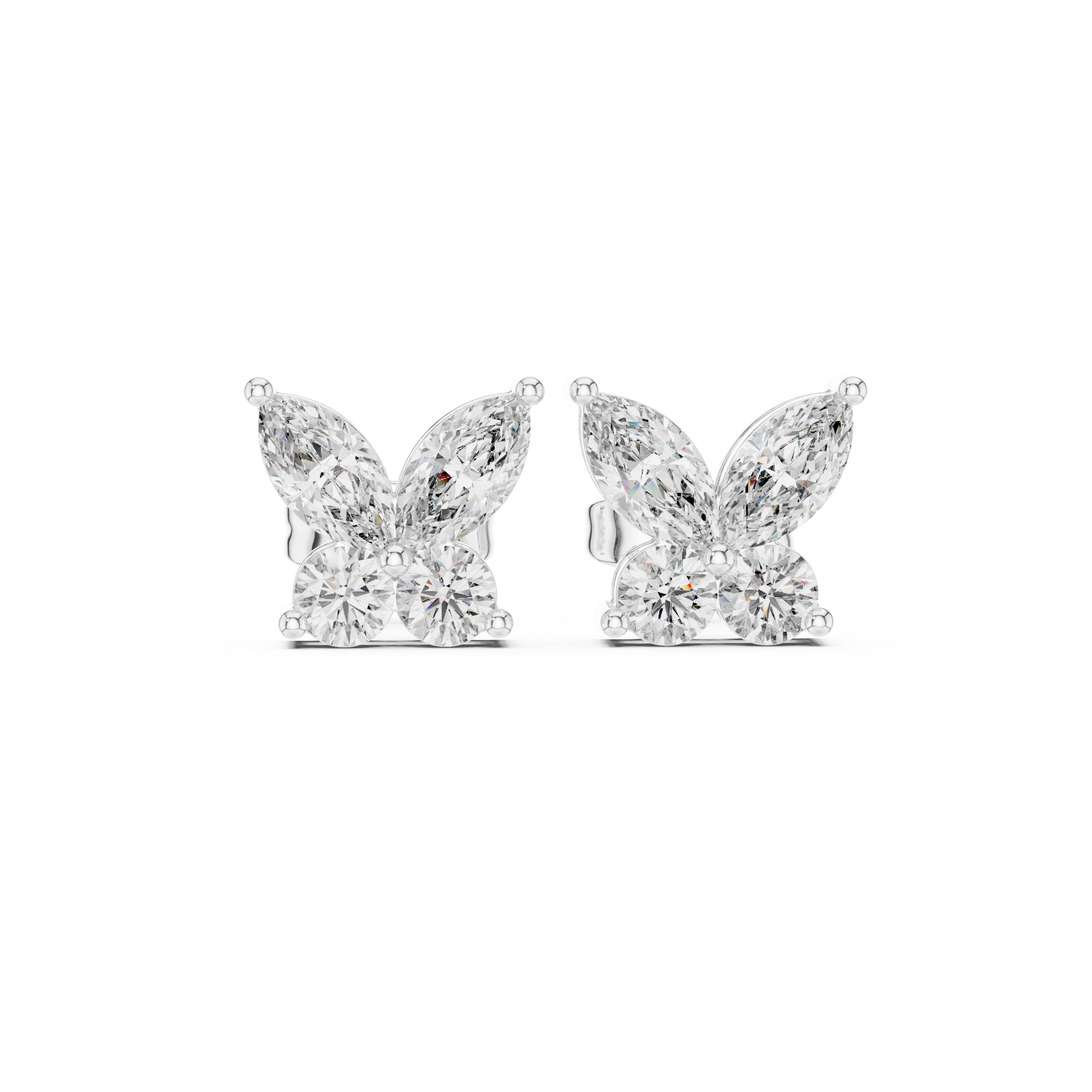 Marquise & Round Diamond Butterfly Stud Earrings in Gold