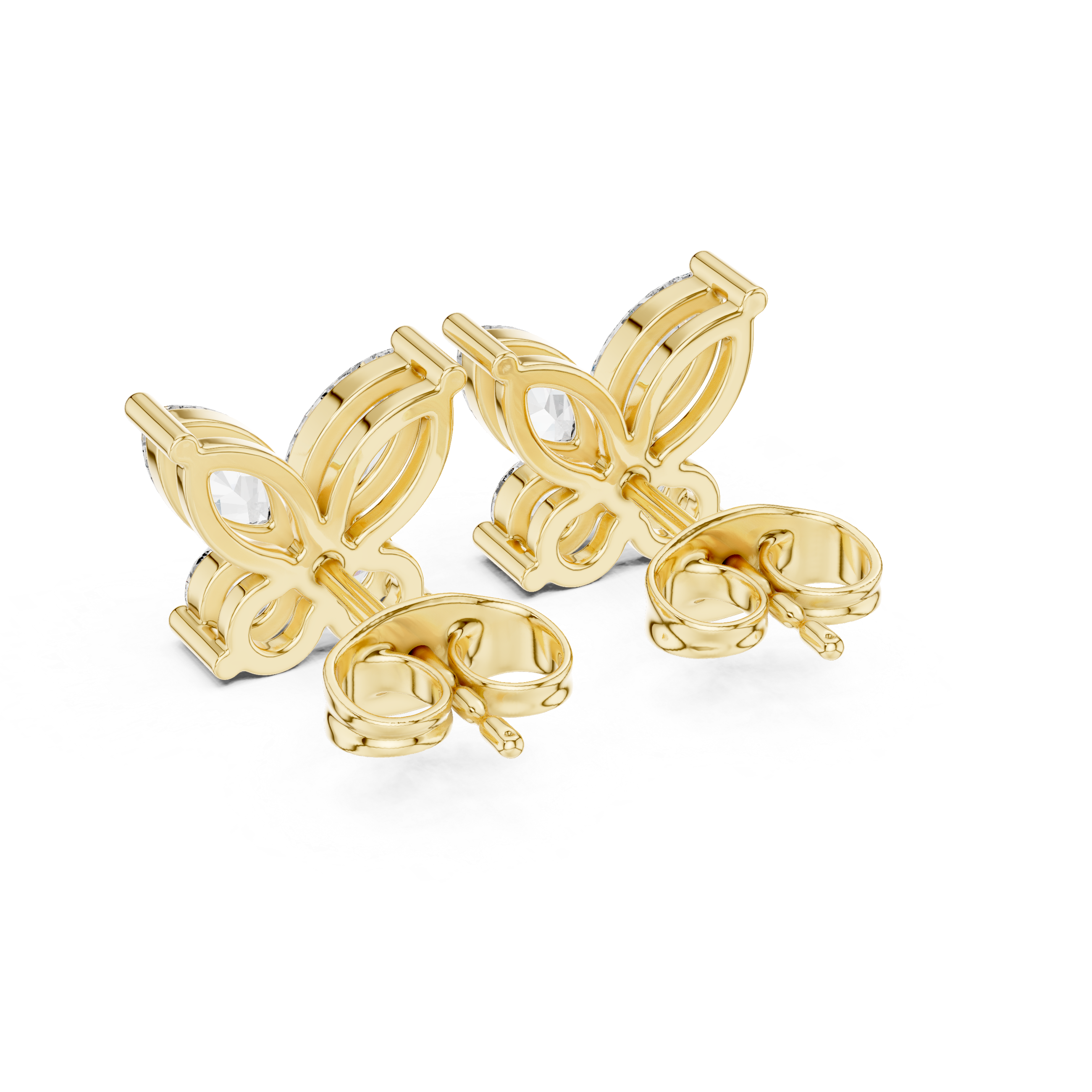 Marquise & Round Diamond Butterfly Stud Earrings in Gold