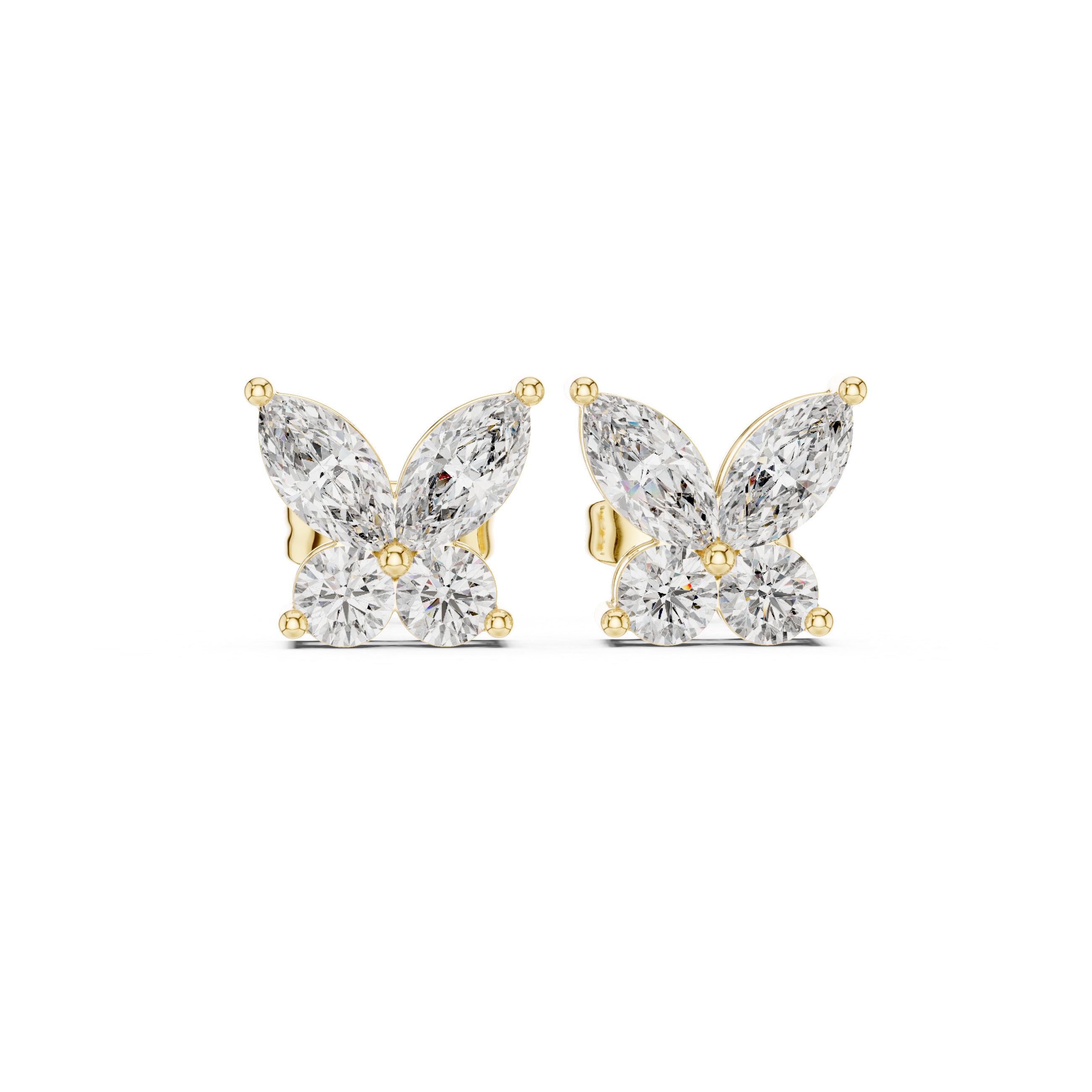 Marquise & Round Diamond Butterfly Stud Earrings in Gold