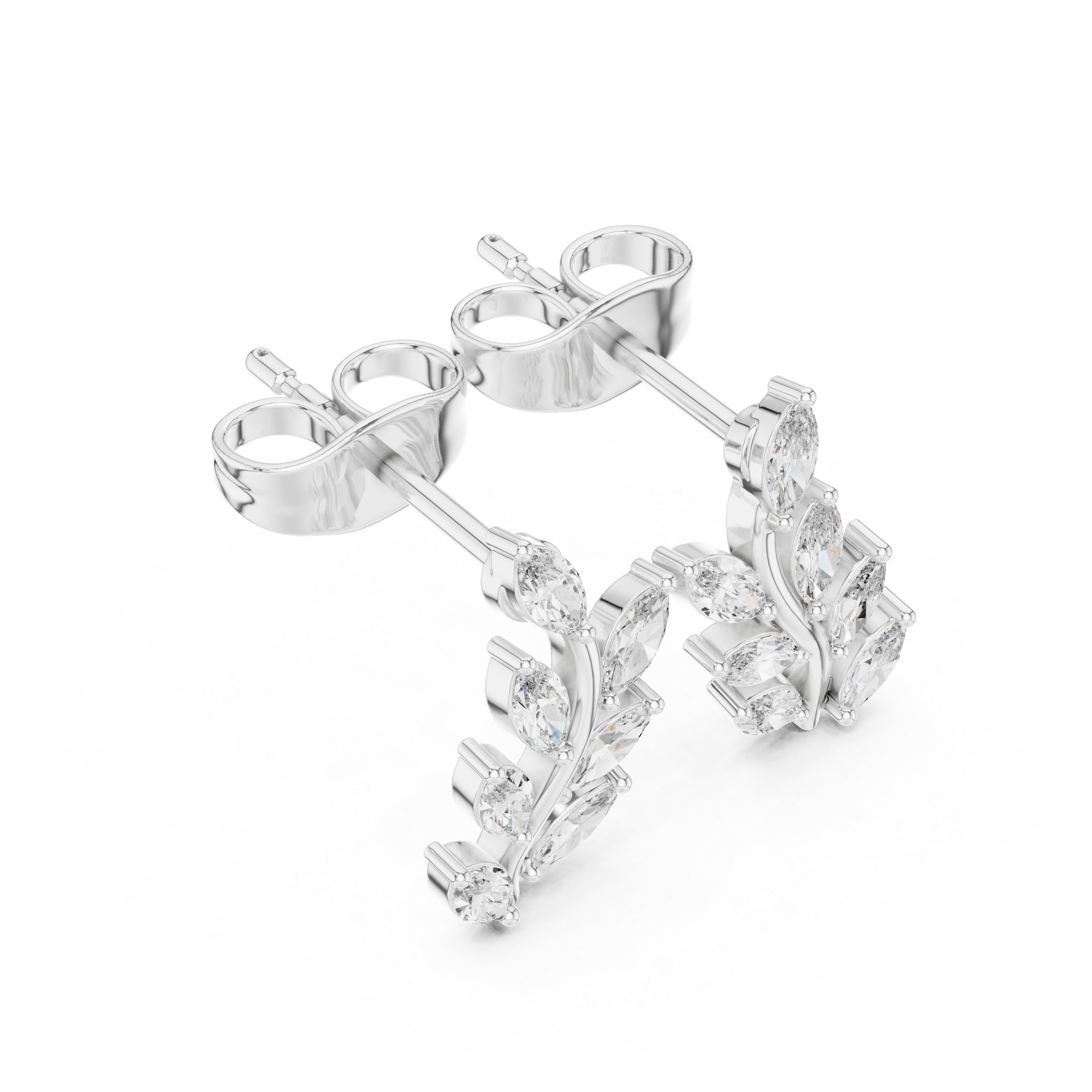 Marquise Diamond Leaf Branch Stud Earrings in Gold