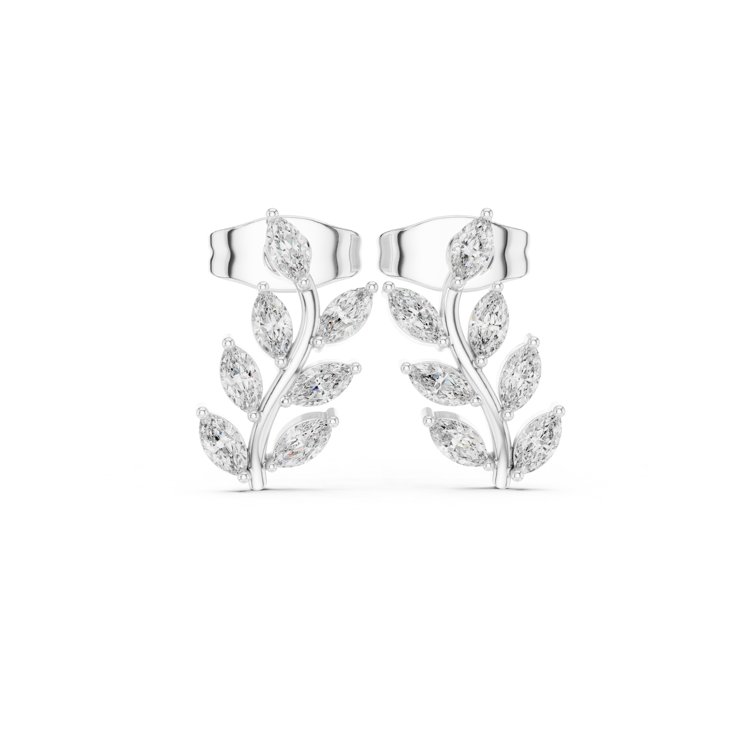 Marquise Diamond Leaf Branch Stud Earrings in Gold
