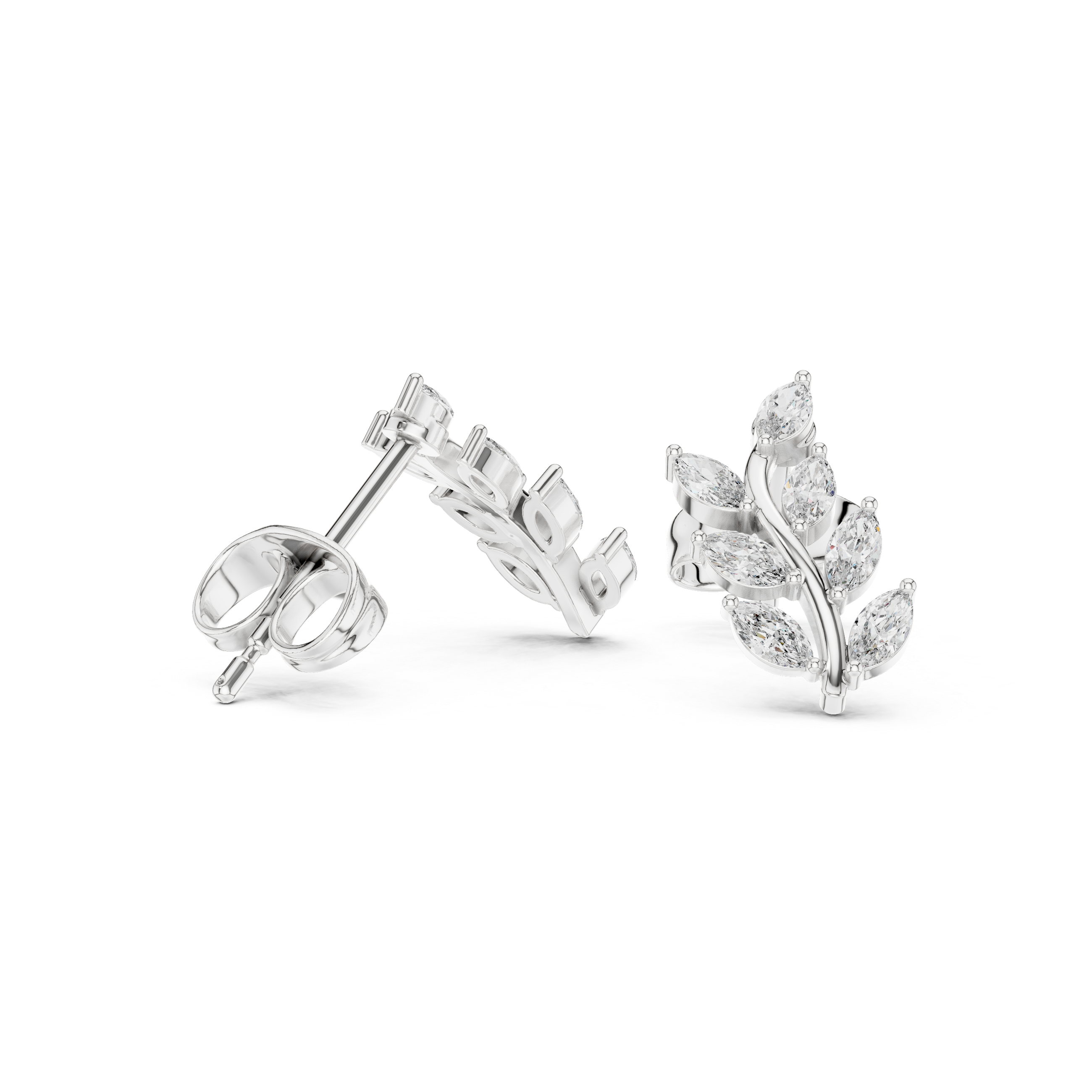 Marquise Diamond Leaf Branch Stud Earrings in Gold