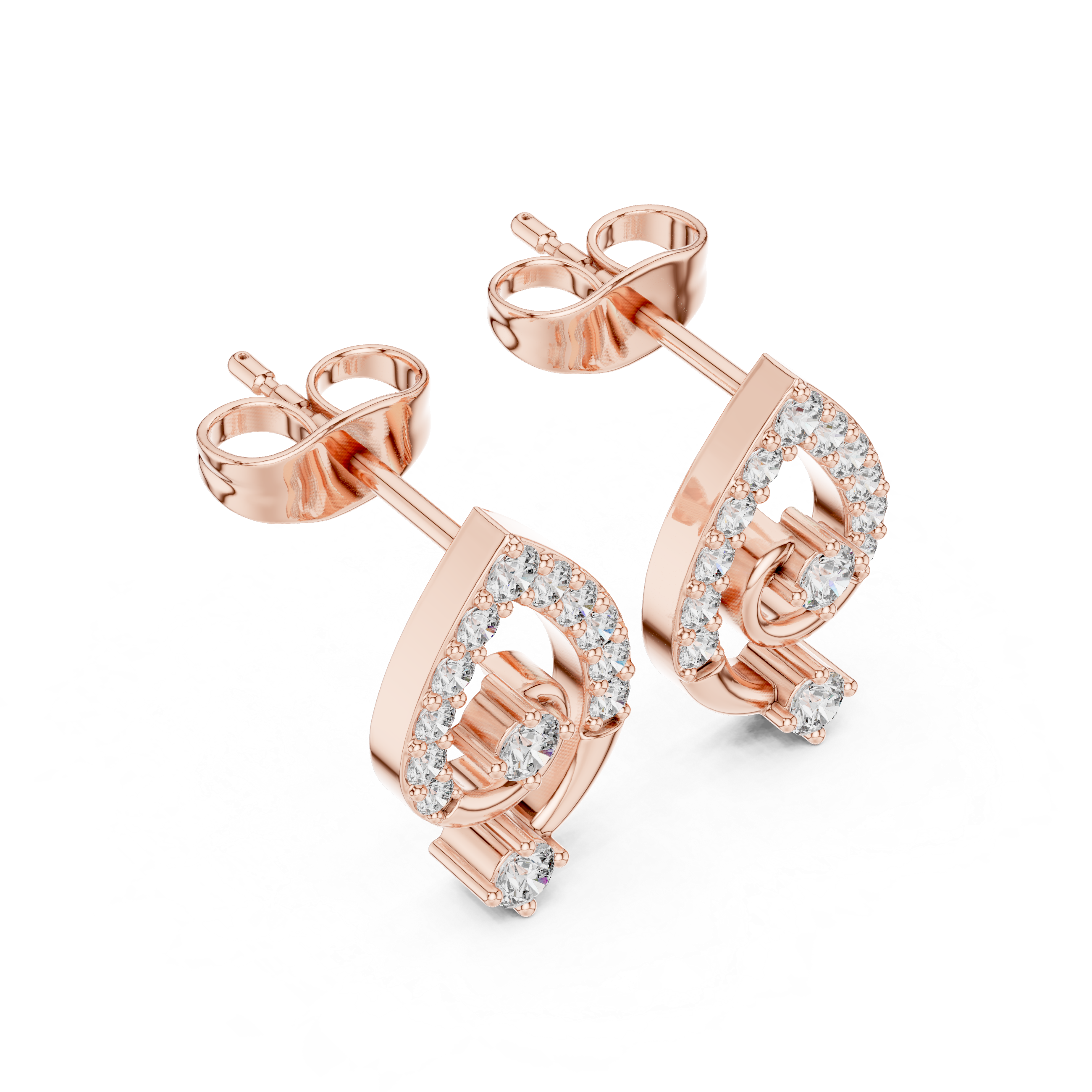 Teardrop Spiral Diamond Stud Earrings in Gold
