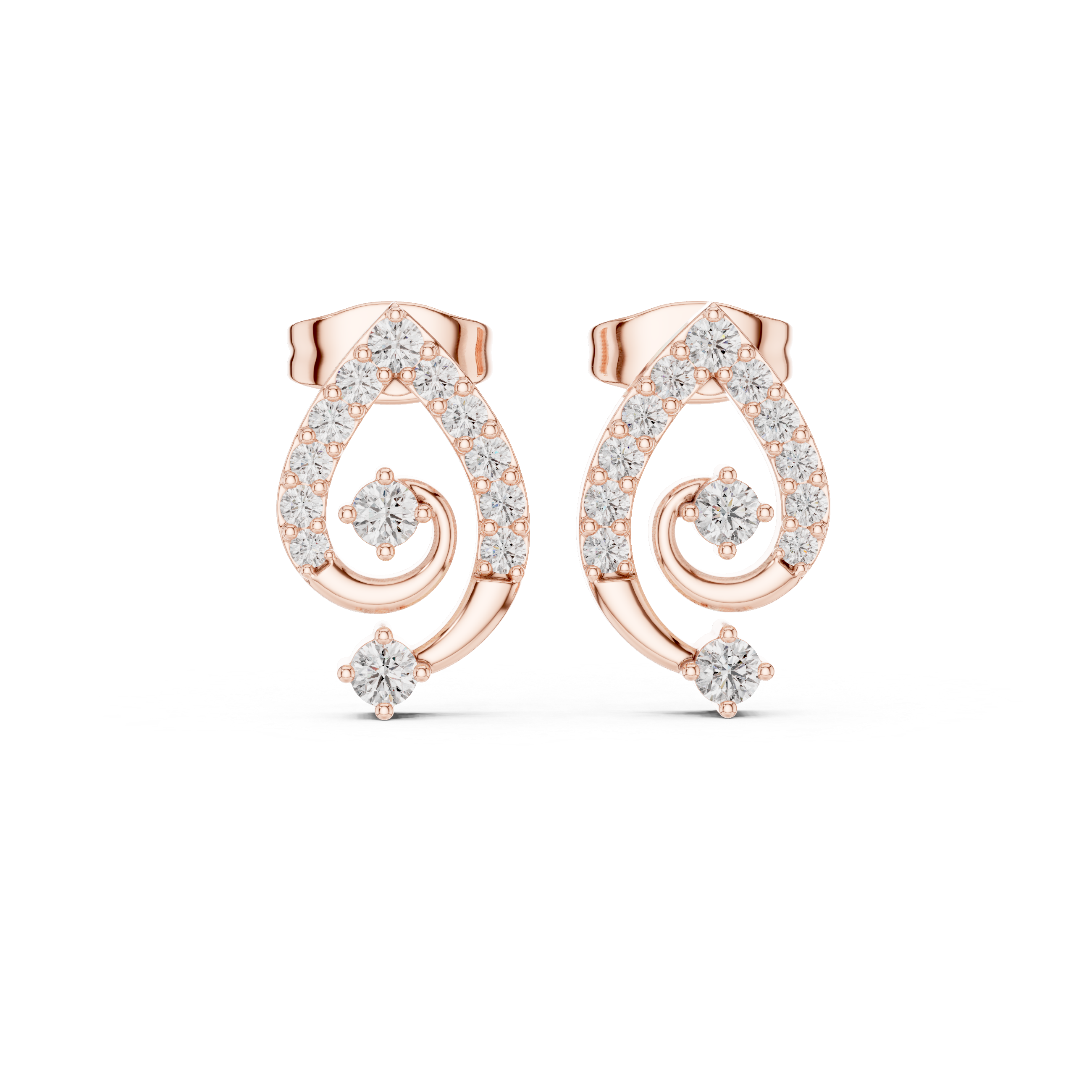 Teardrop Spiral Diamond Stud Earrings in Gold