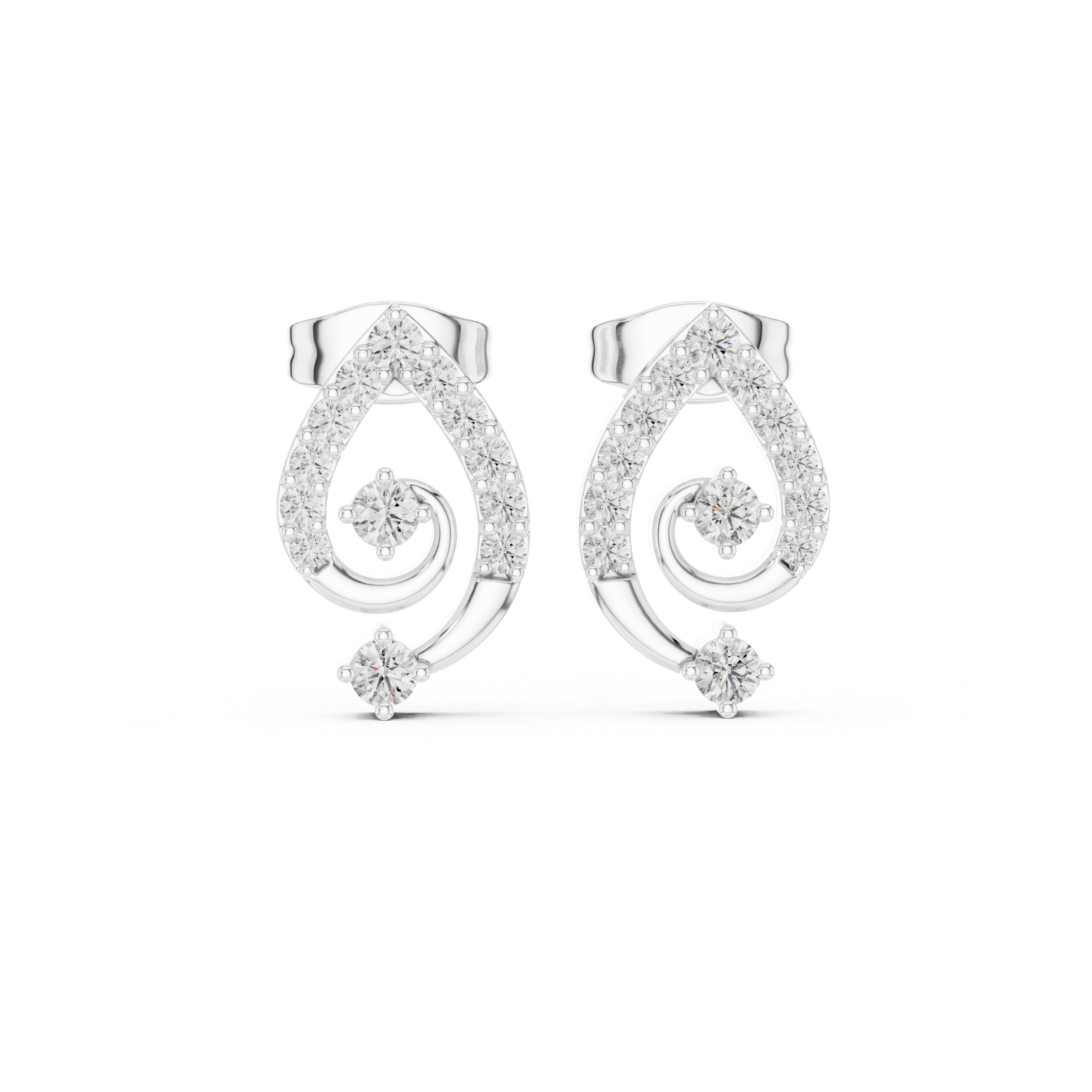 Teardrop Spiral Diamond Stud Earrings in Gold