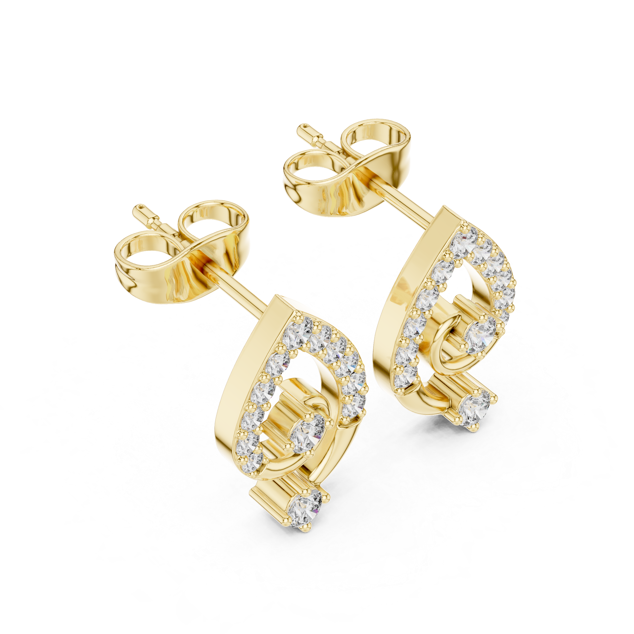 Teardrop Spiral Diamond Stud Earrings in Gold