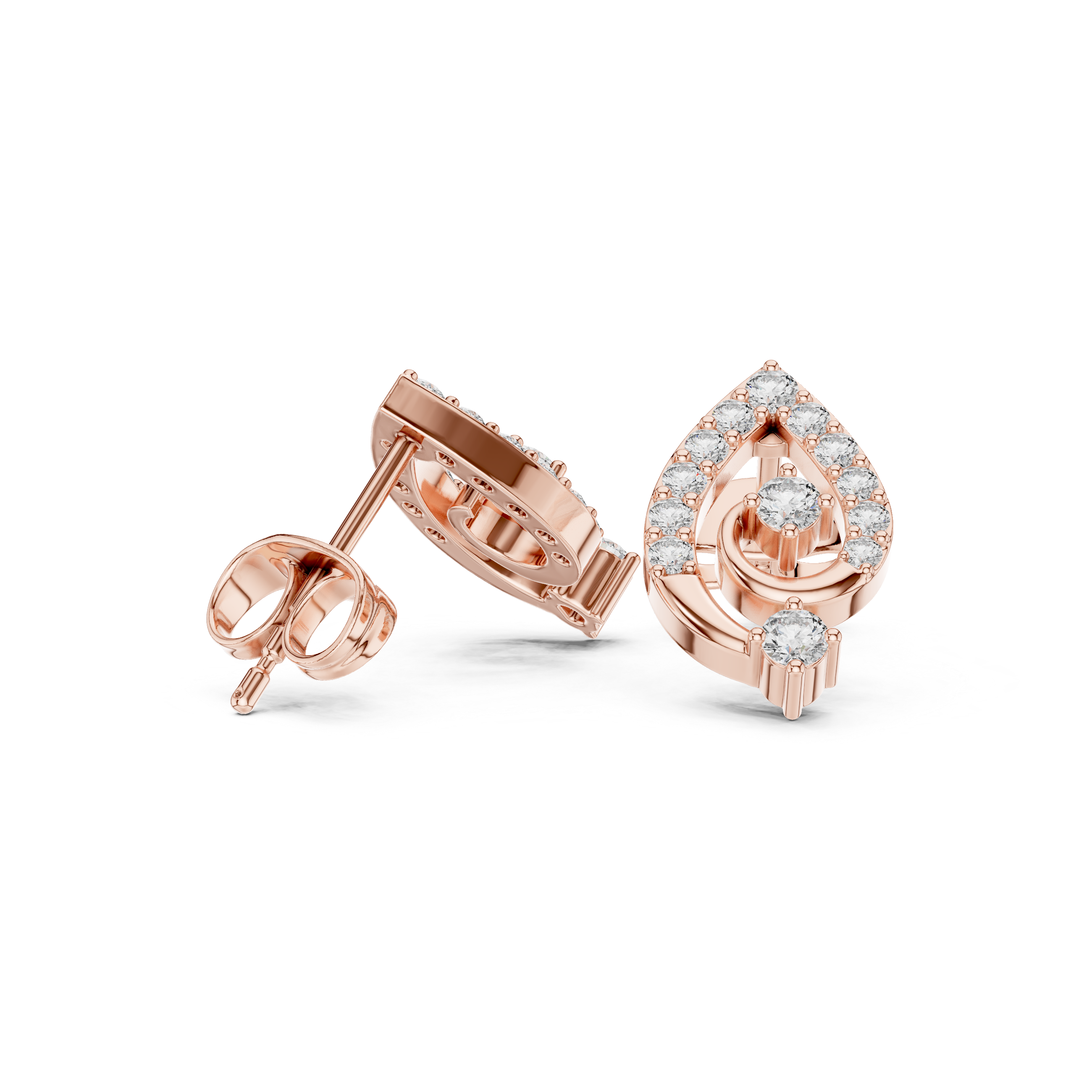 Teardrop Spiral Diamond Stud Earrings in Gold