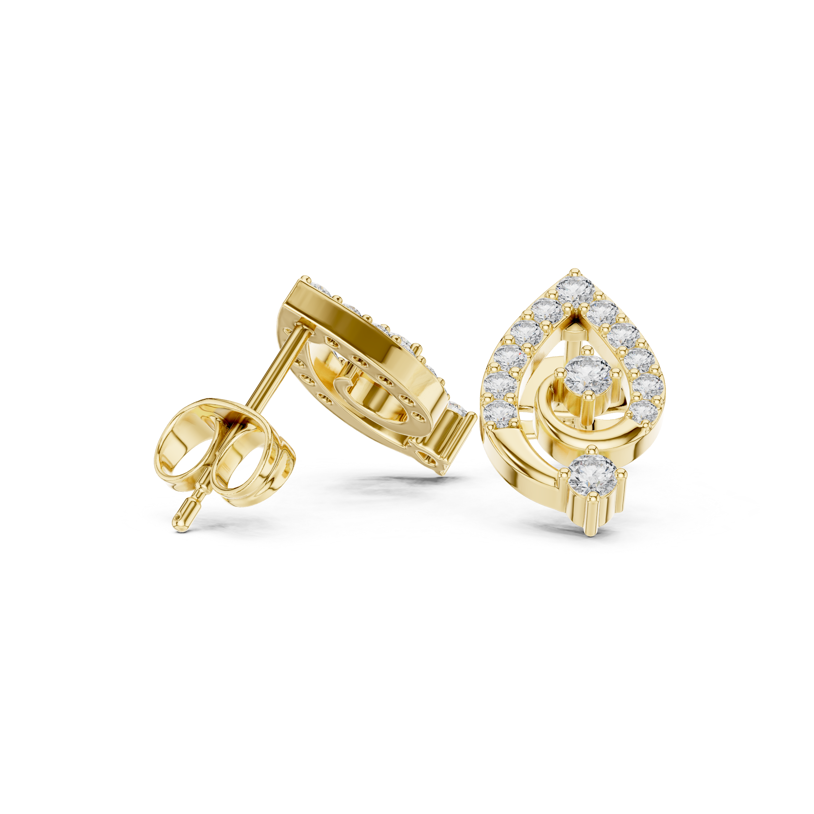 Teardrop Spiral Diamond Stud Earrings in Gold