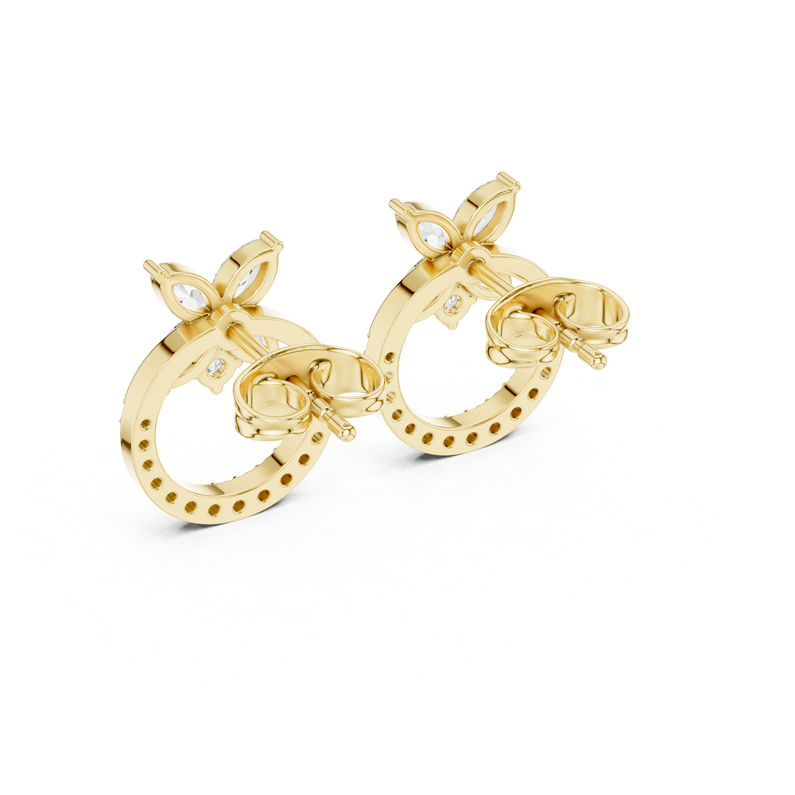 Floral Halo Circle Diamond Earrings – Butterfly Top with Pavé Hoop