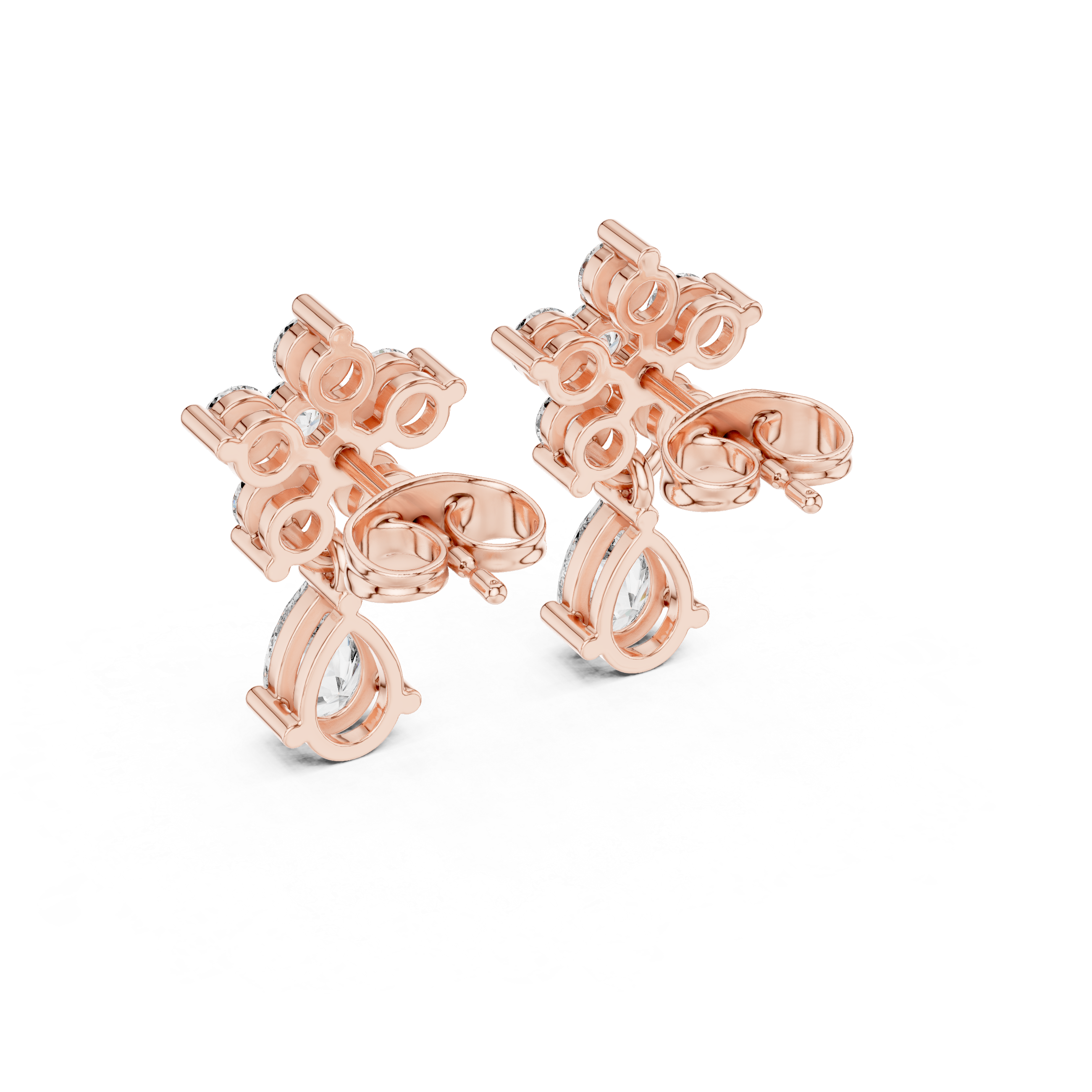 Floral Diamond Drop Earrings – Round Cluster with Pear Drop