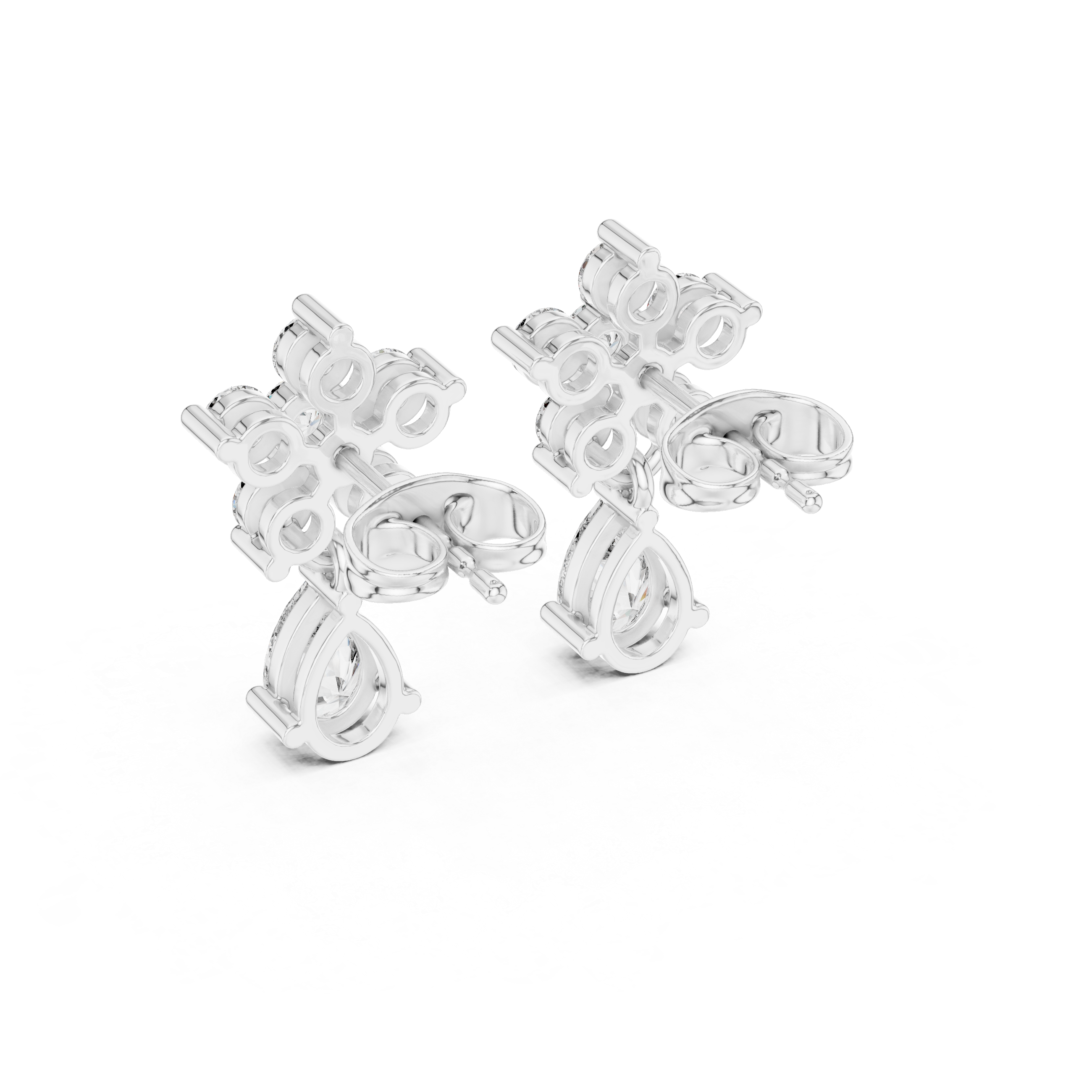 Floral Diamond Drop Earrings – Round Cluster with Pear Drop