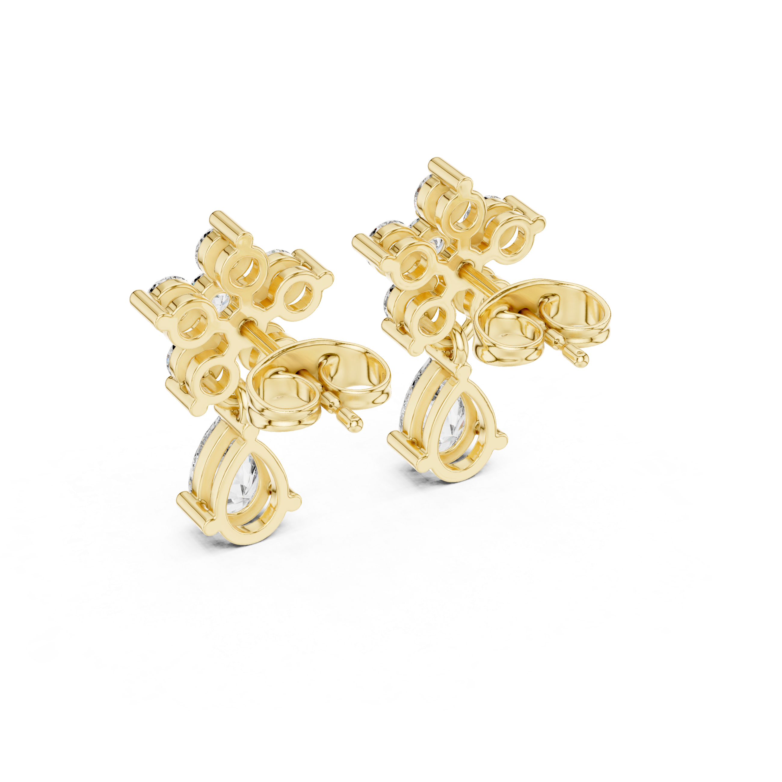 Floral Diamond Drop Earrings – Round Cluster with Pear Drop