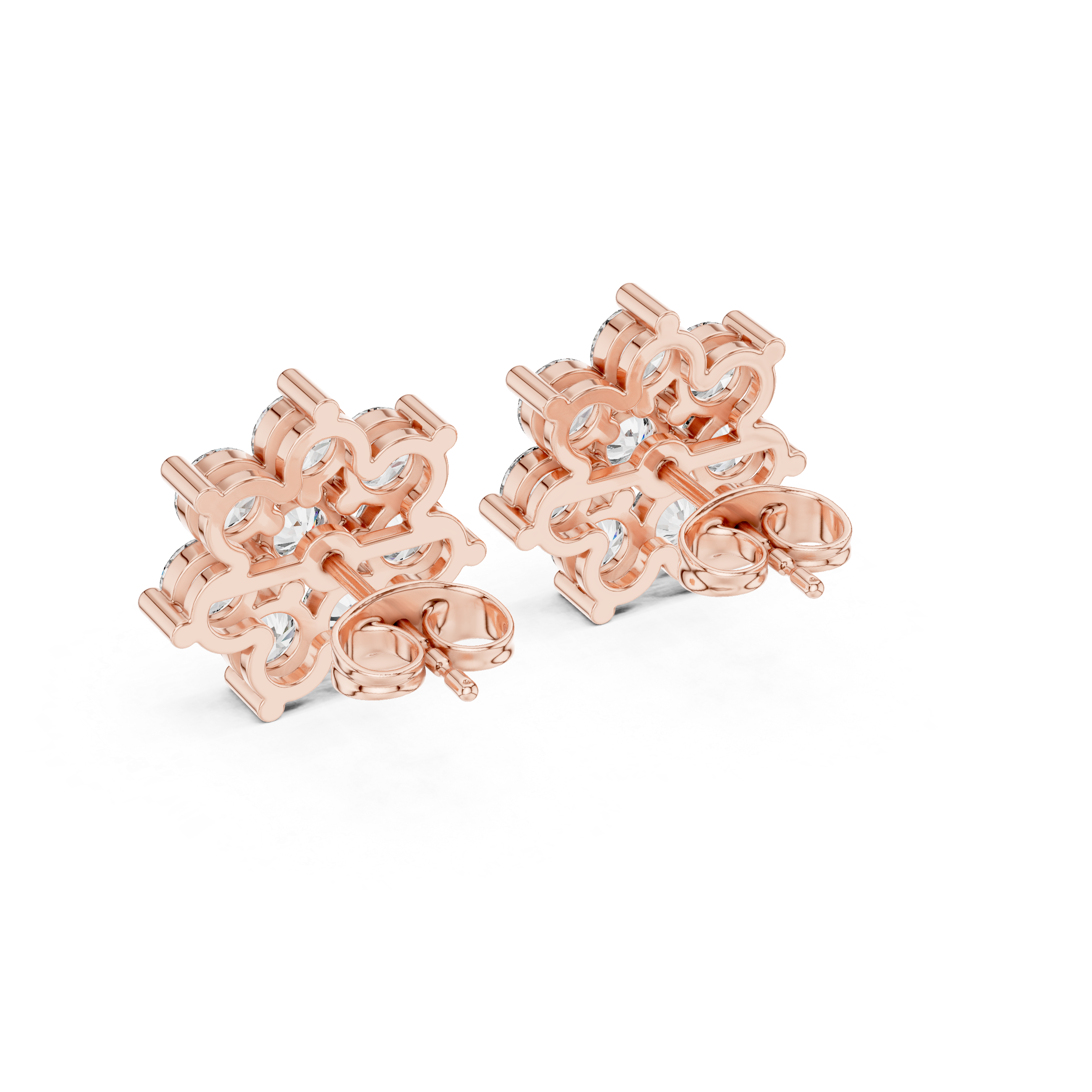 Cluster Diamond Flower Stud Earrings – Round Brilliant Floral Design