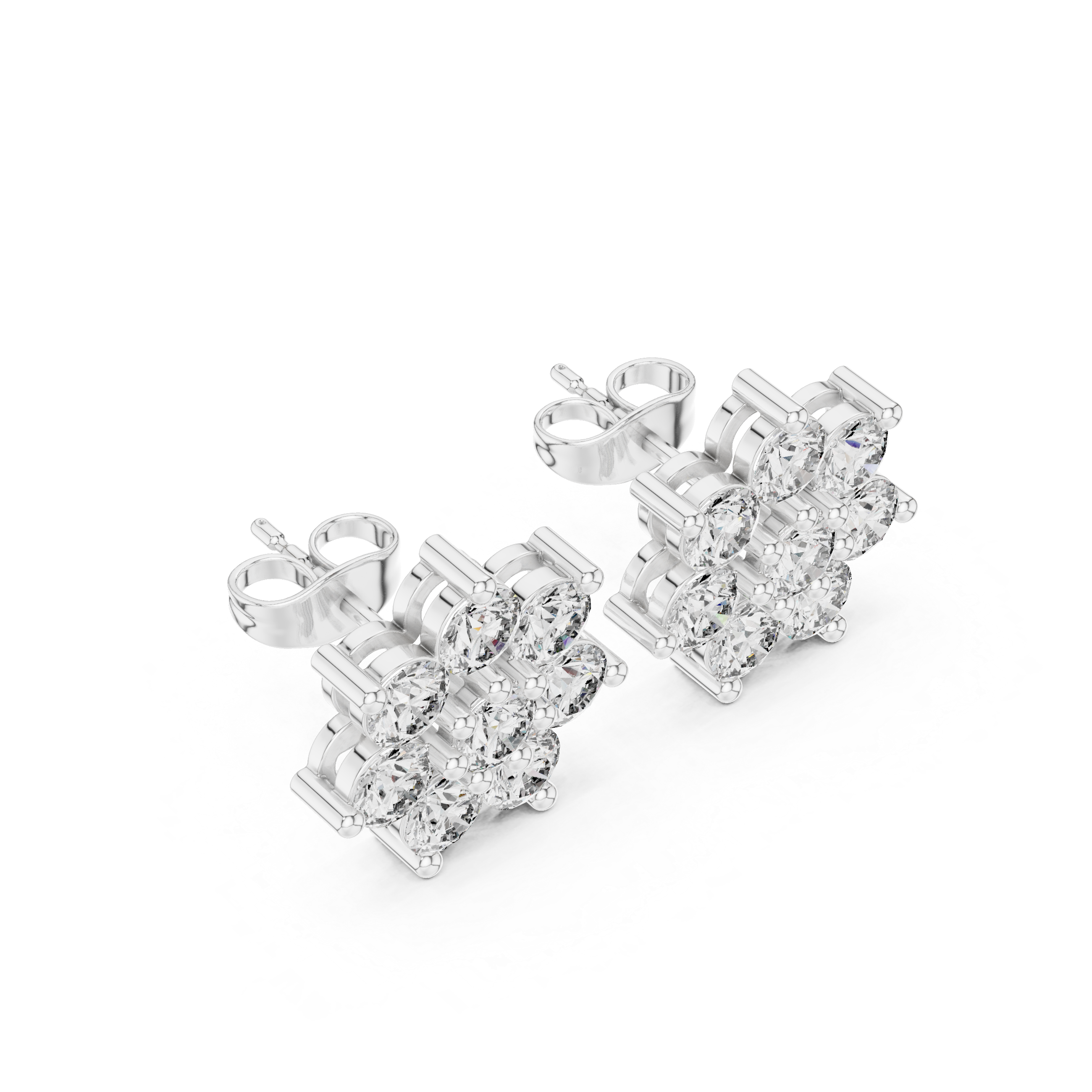 Cluster Diamond Flower Stud Earrings – Round Brilliant Floral Design