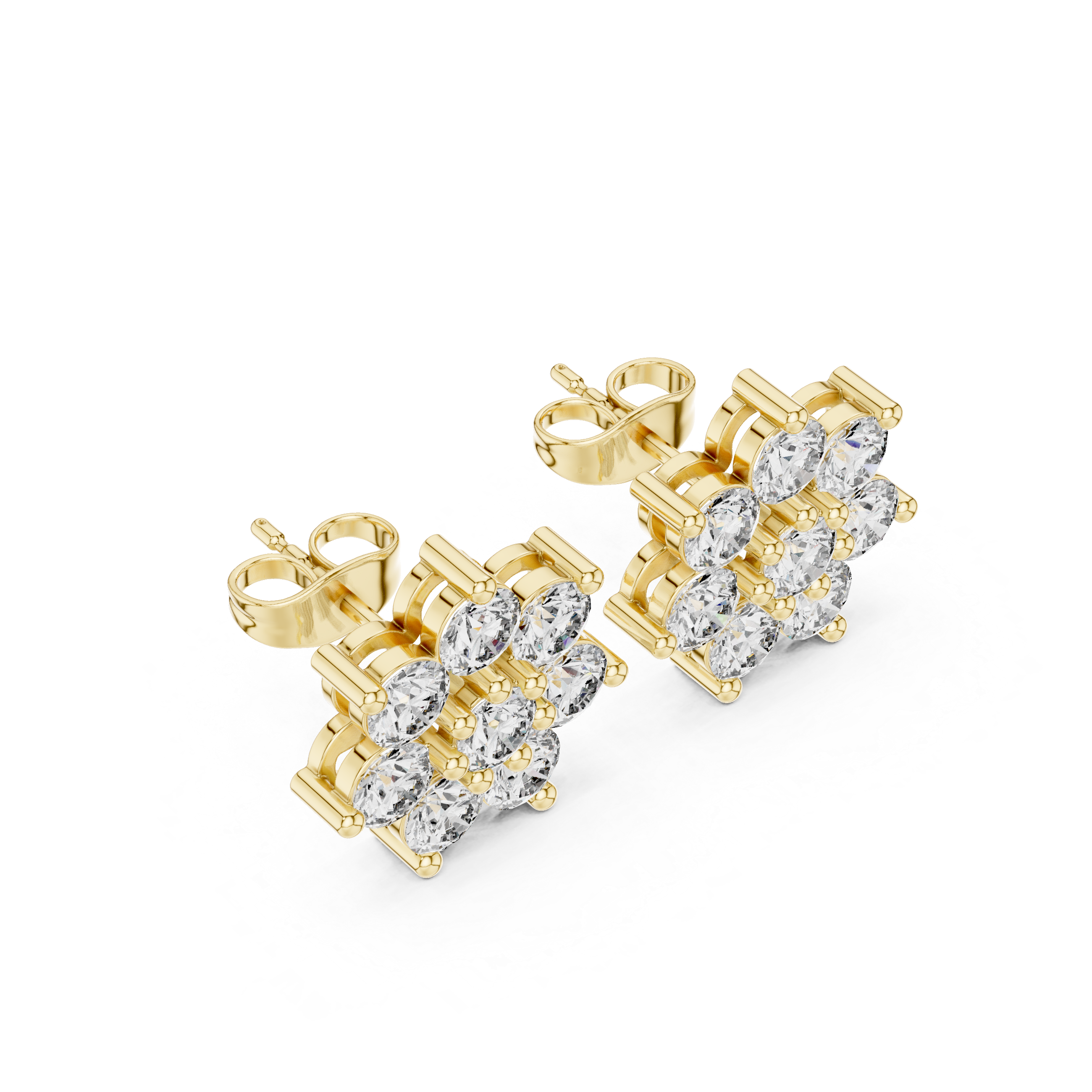 Cluster Diamond Flower Stud Earrings – Round Brilliant Floral Design