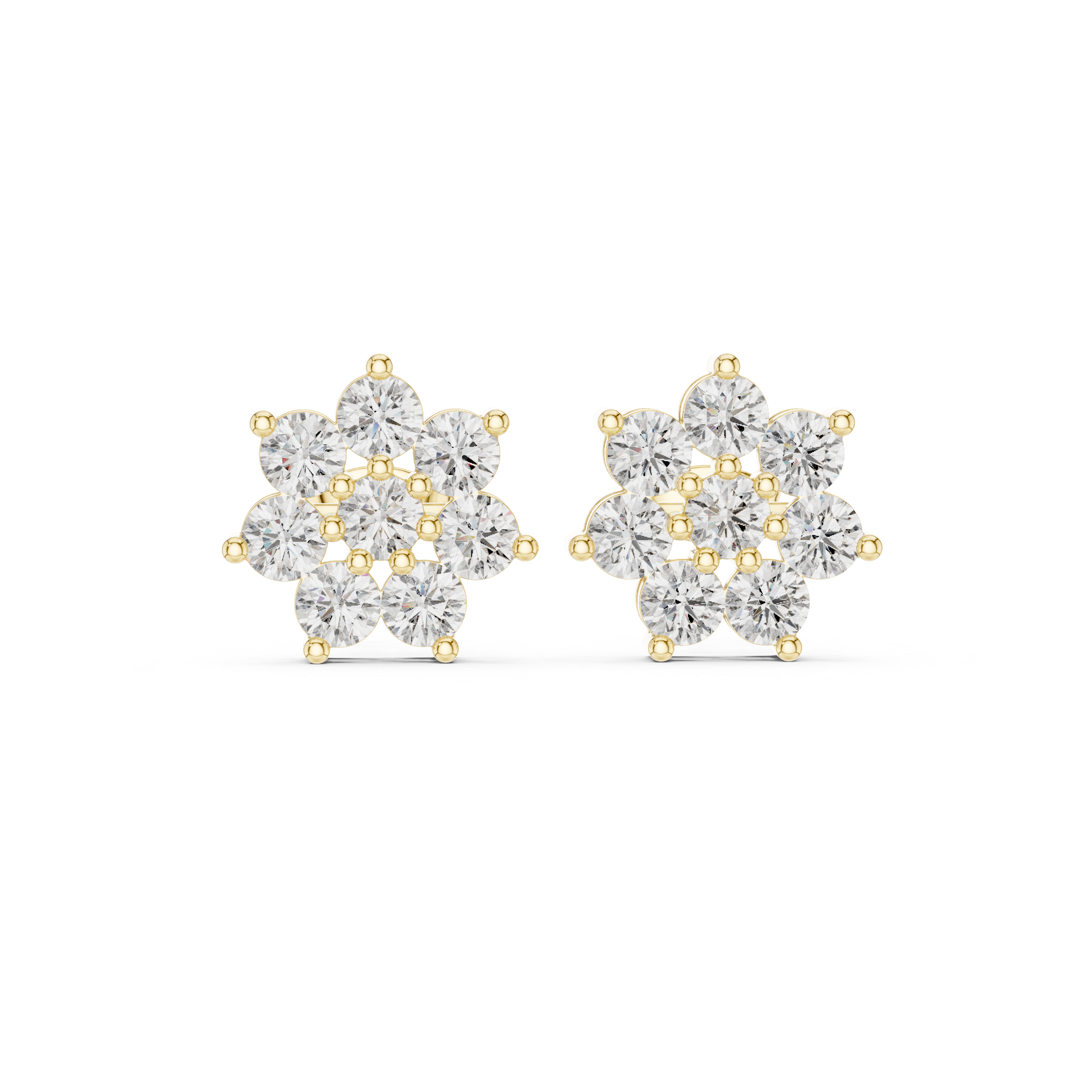 Cluster Diamond Flower Stud Earrings – Round Brilliant Floral Design