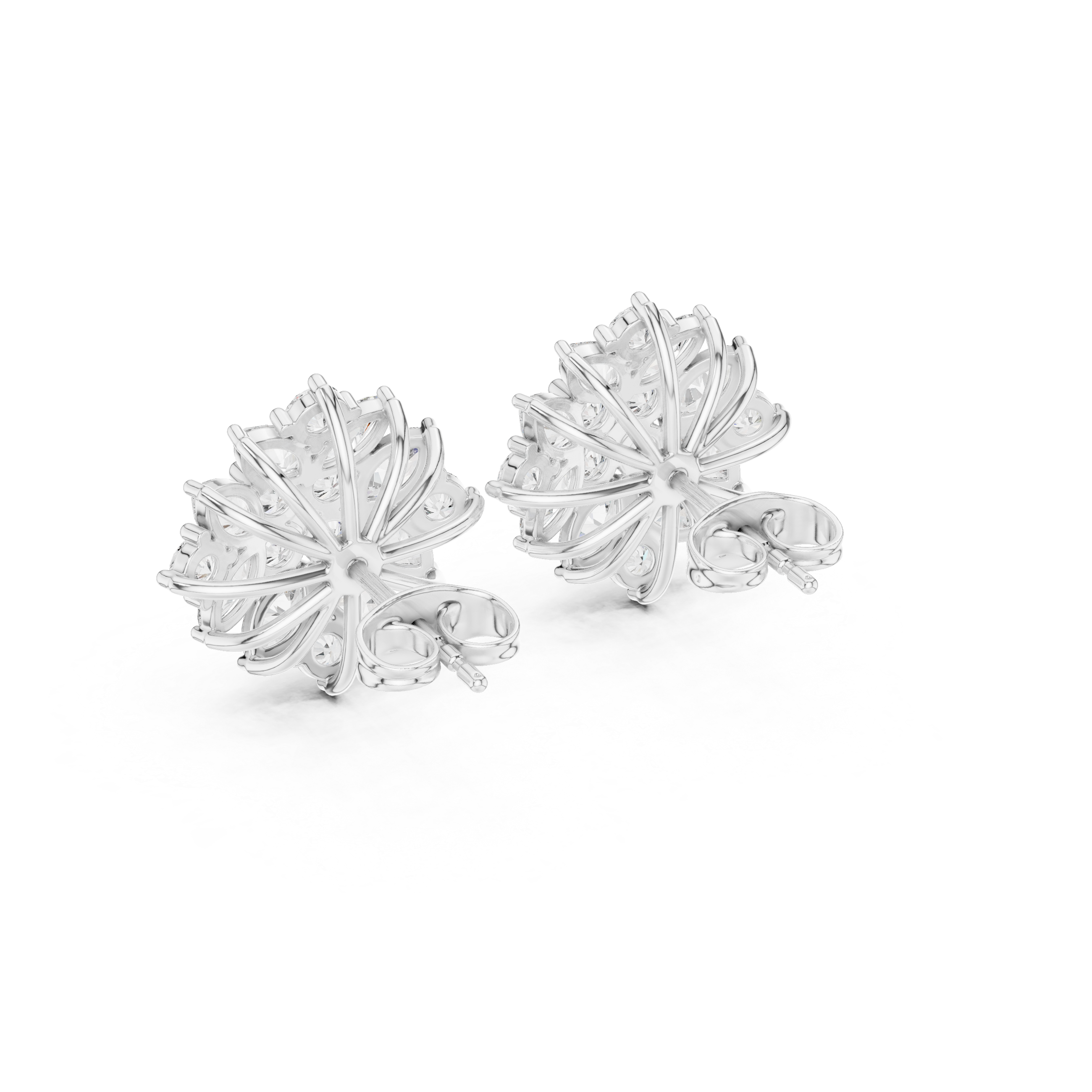 Floral Cluster Diamond Stud Earrings – Marquise & Round Bloom Design