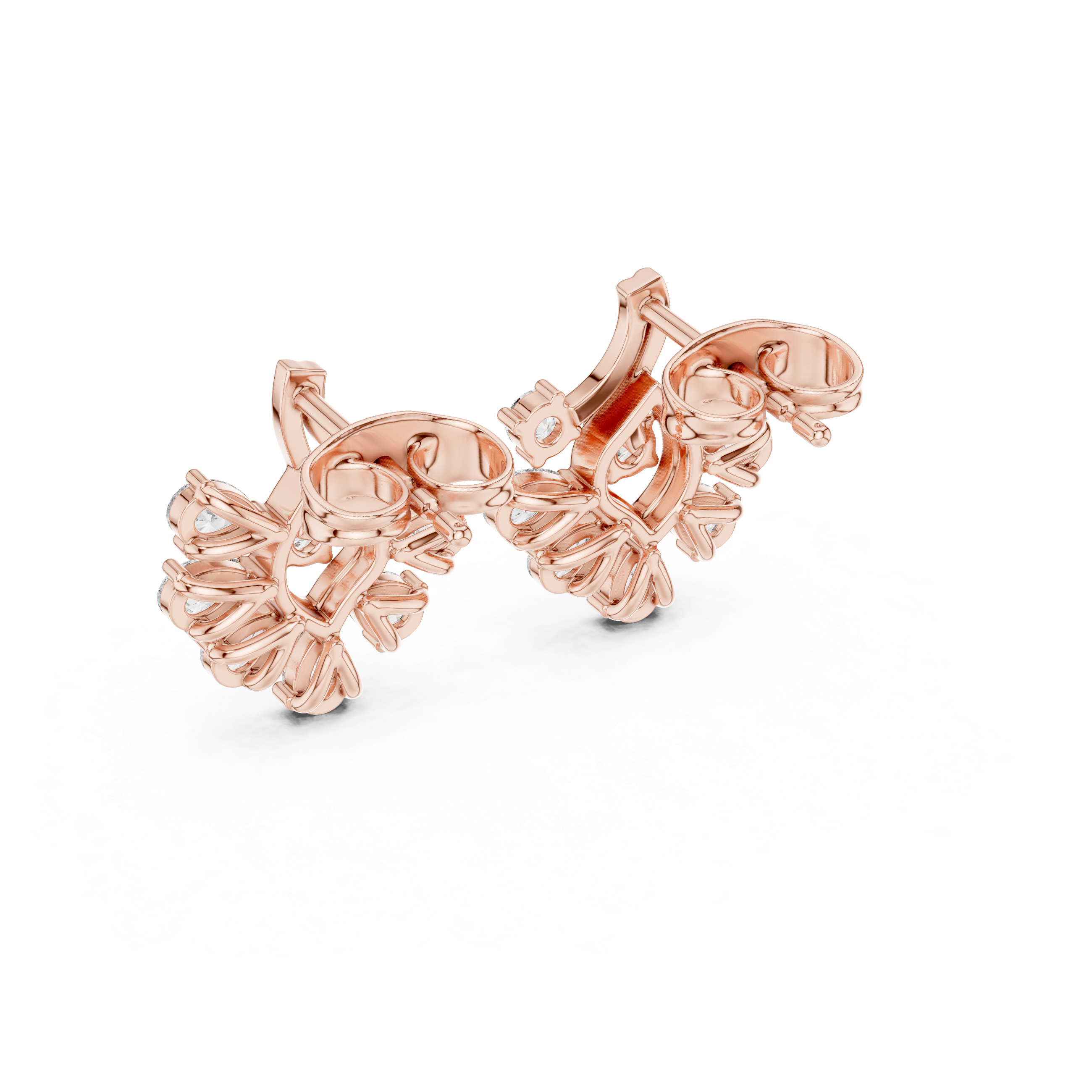 Floral Drop Diamond Stud Earrings – Pear Cut Cluster with Elegant Gold Flow