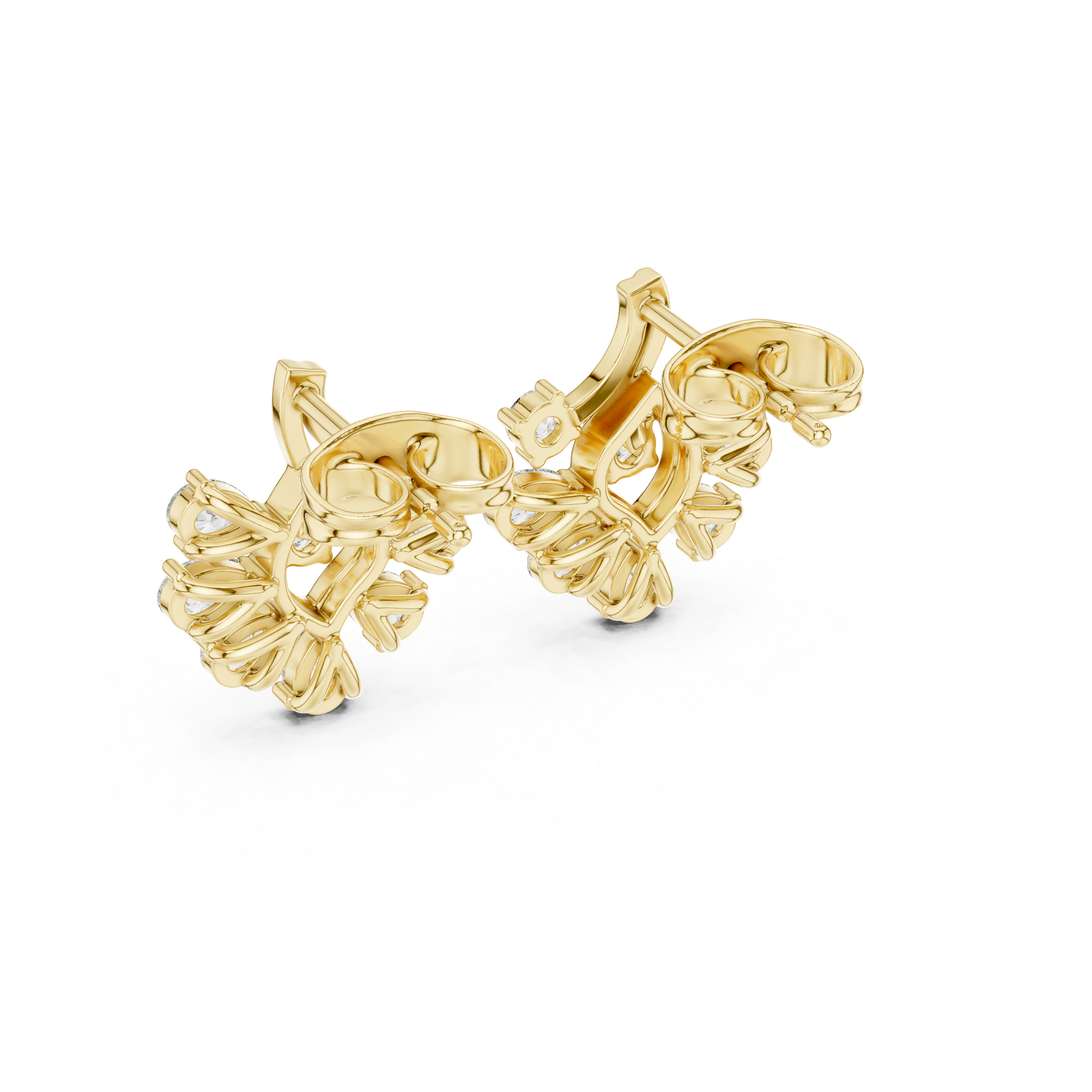 Floral Drop Diamond Stud Earrings – Pear Cut Cluster with Elegant Gold Flow