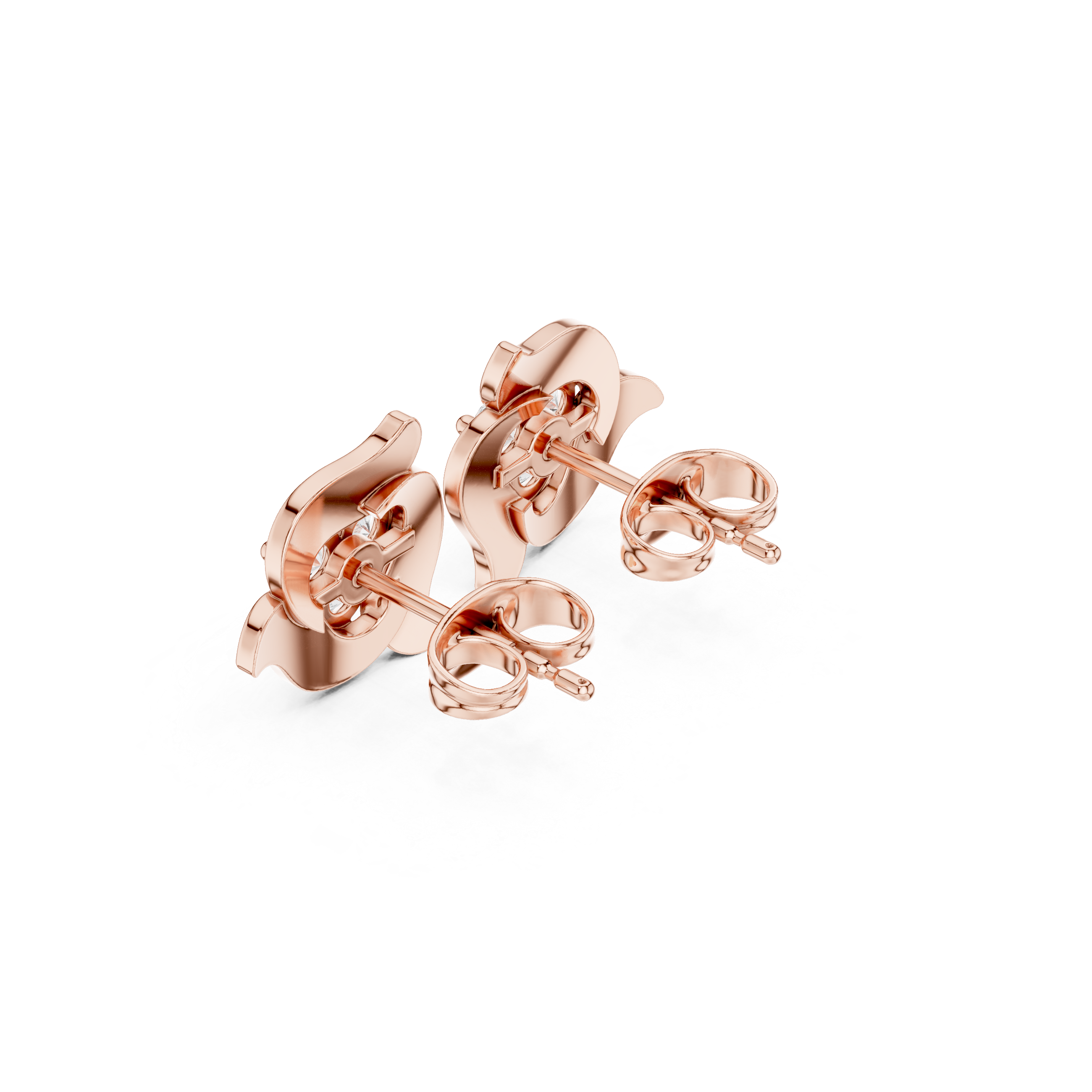 Abstract Floral Diamond Stud Earrings – Modern Petal Design