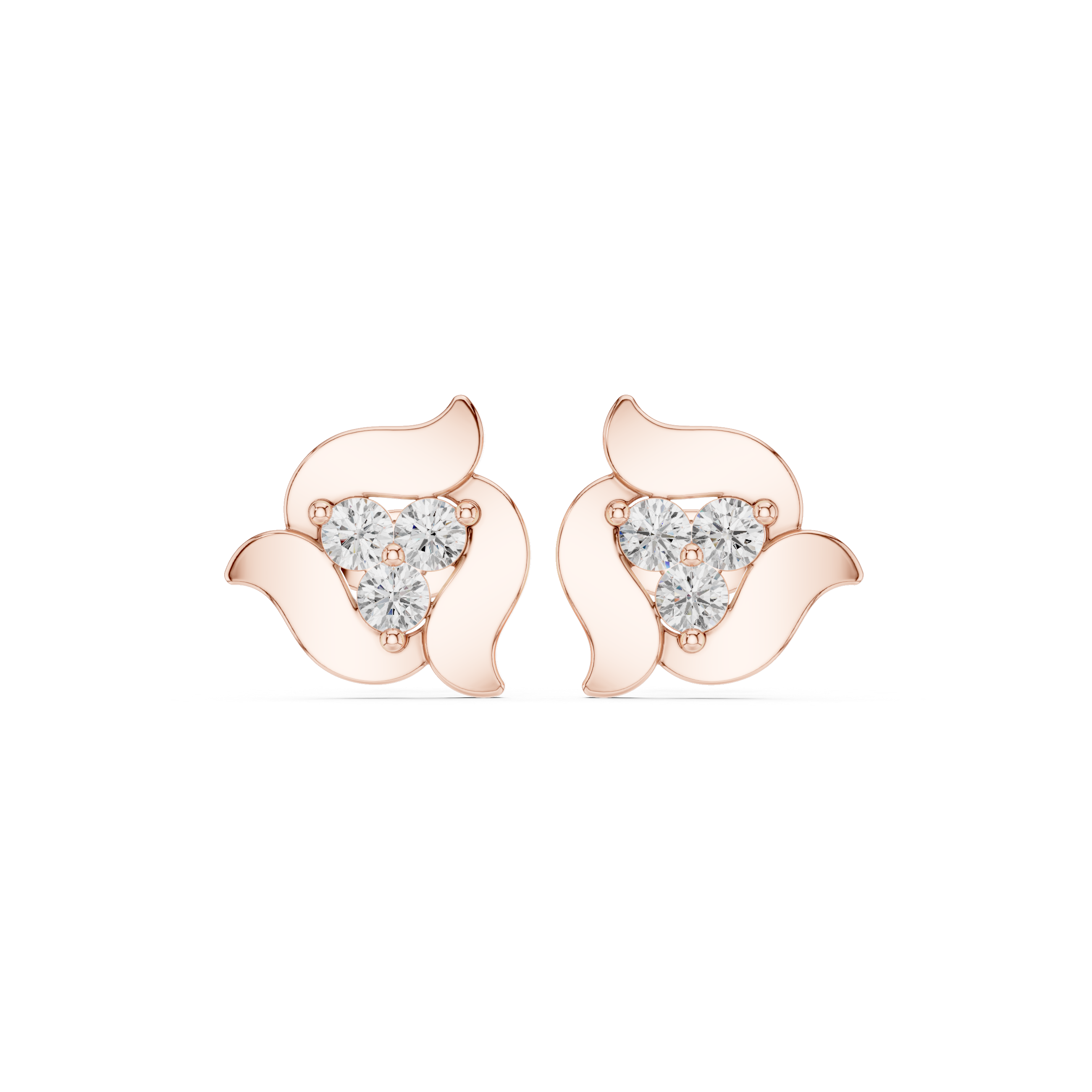 Abstract Floral Diamond Stud Earrings – Modern Petal Design