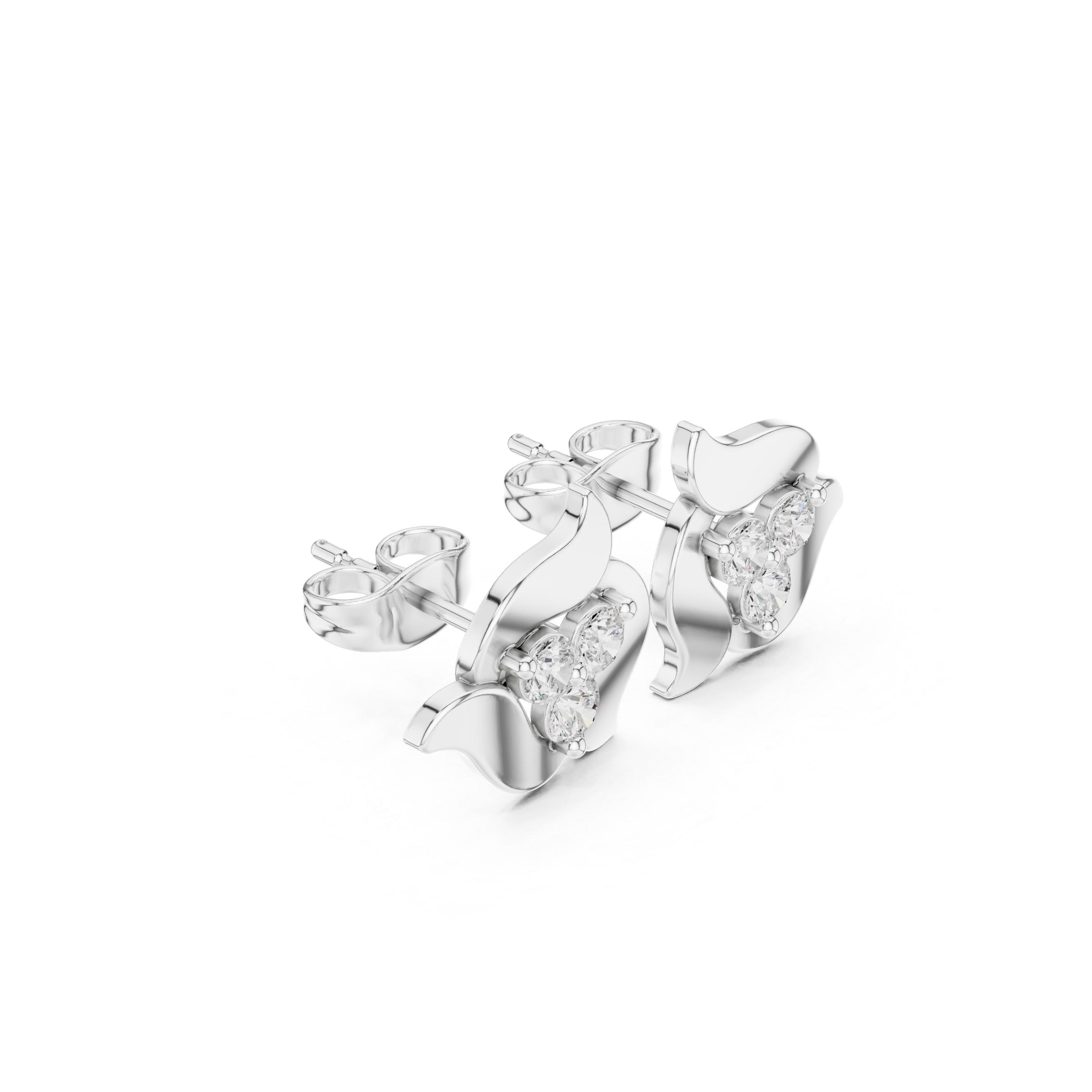 Abstract Floral Diamond Stud Earrings – Modern Petal Design