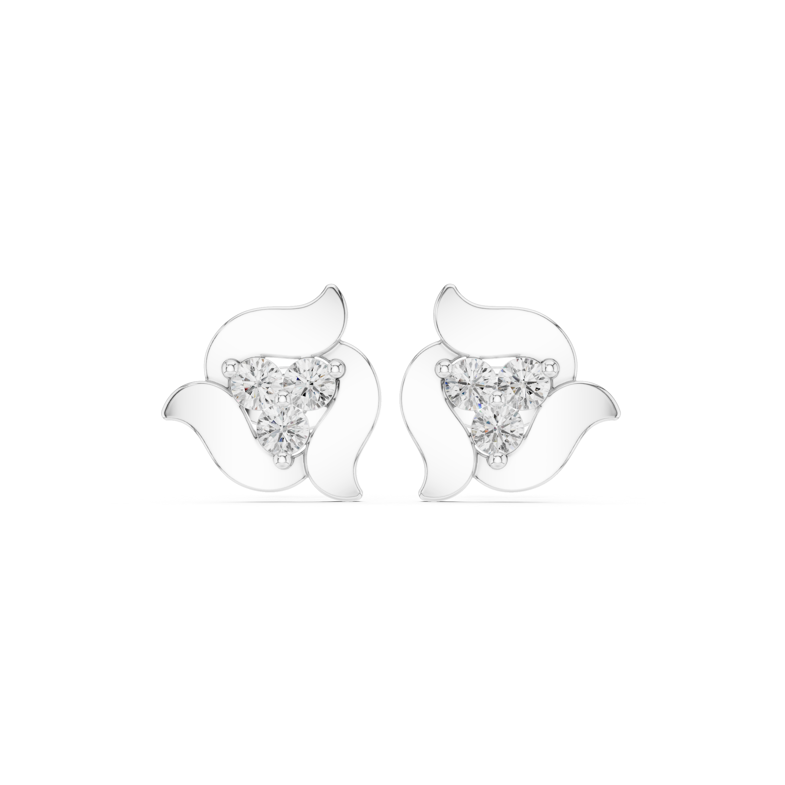 Abstract Floral Diamond Stud Earrings – Modern Petal Design
