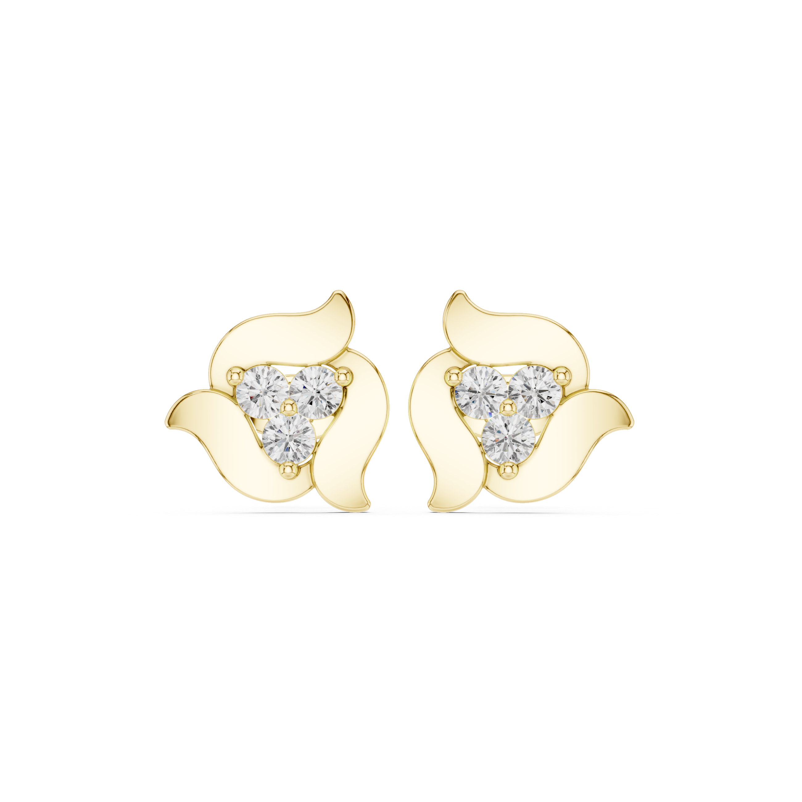Abstract Floral Diamond Stud Earrings – Modern Petal Design
