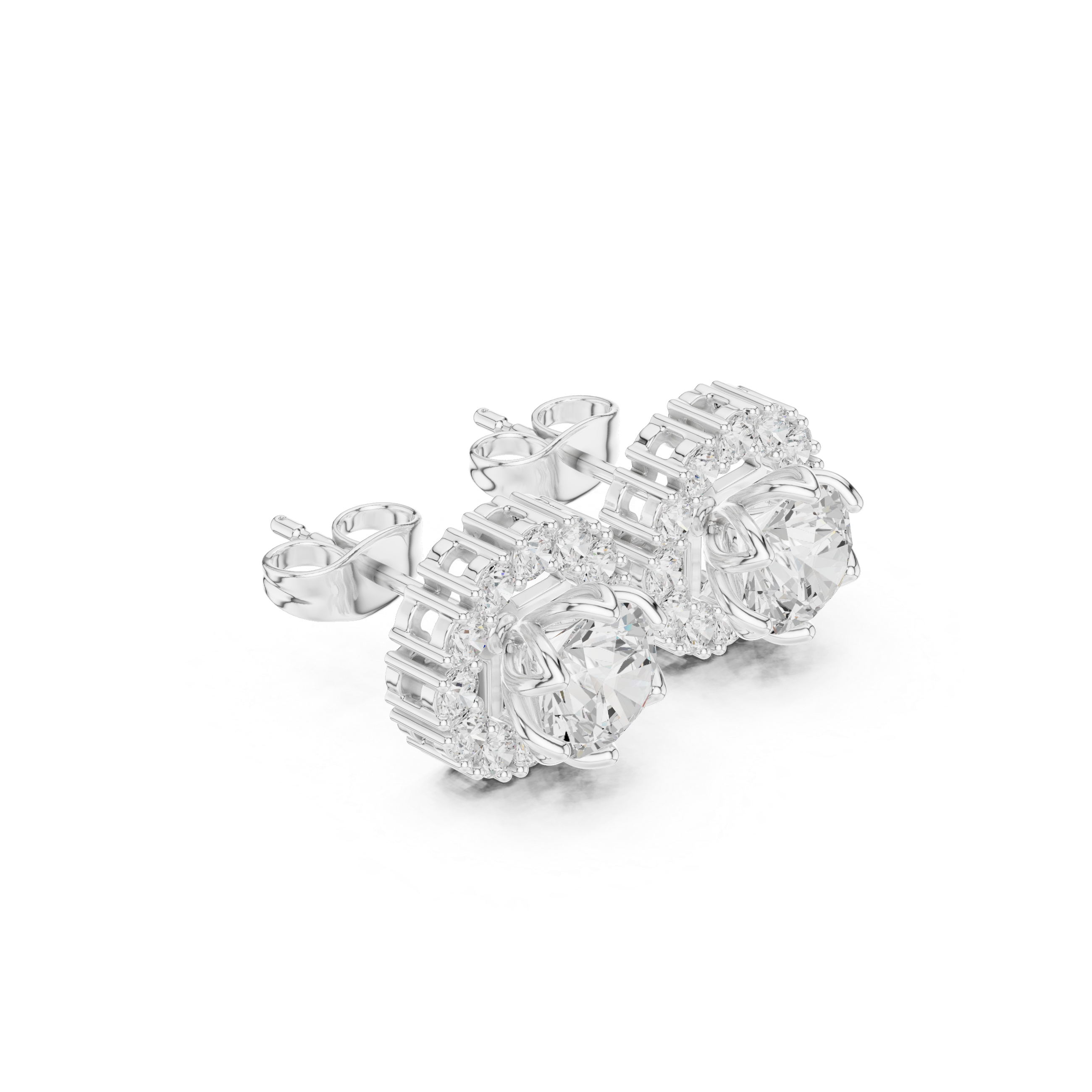 Round Diamond Halo Stud Earrings – Classic Floral Cluster Design
