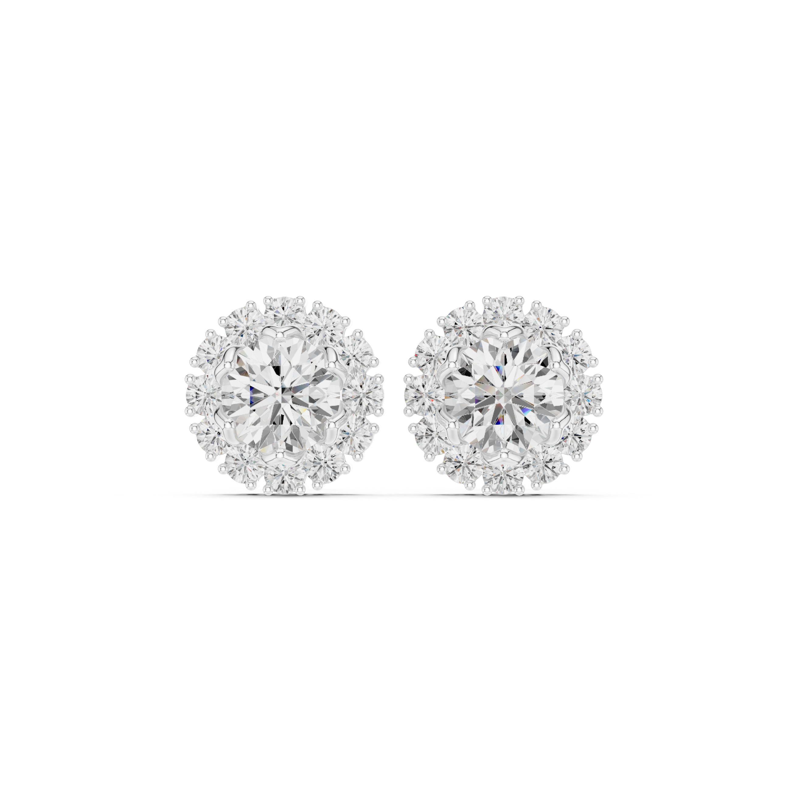 Round Diamond Halo Stud Earrings – Classic Floral Cluster Design
