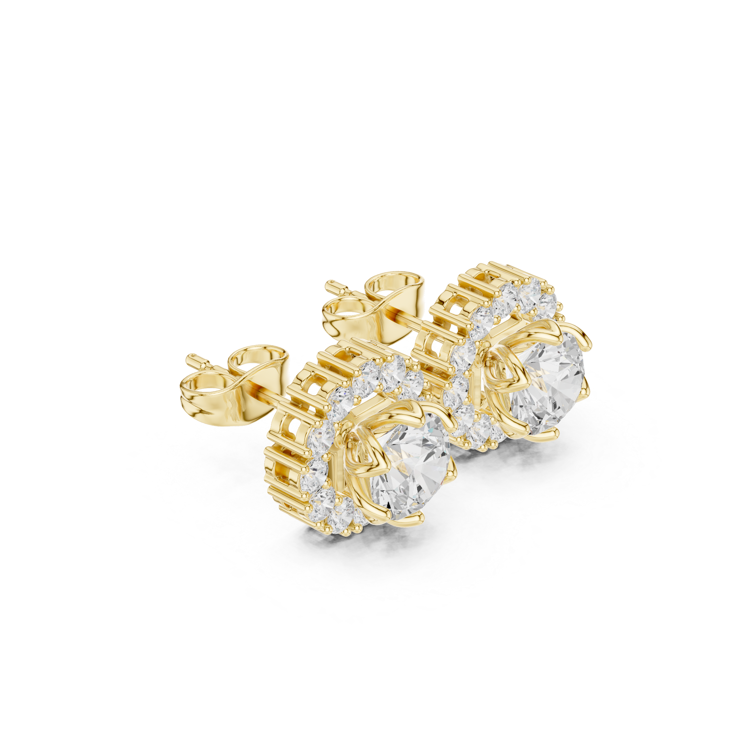 Round Diamond Halo Stud Earrings – Classic Floral Cluster Design