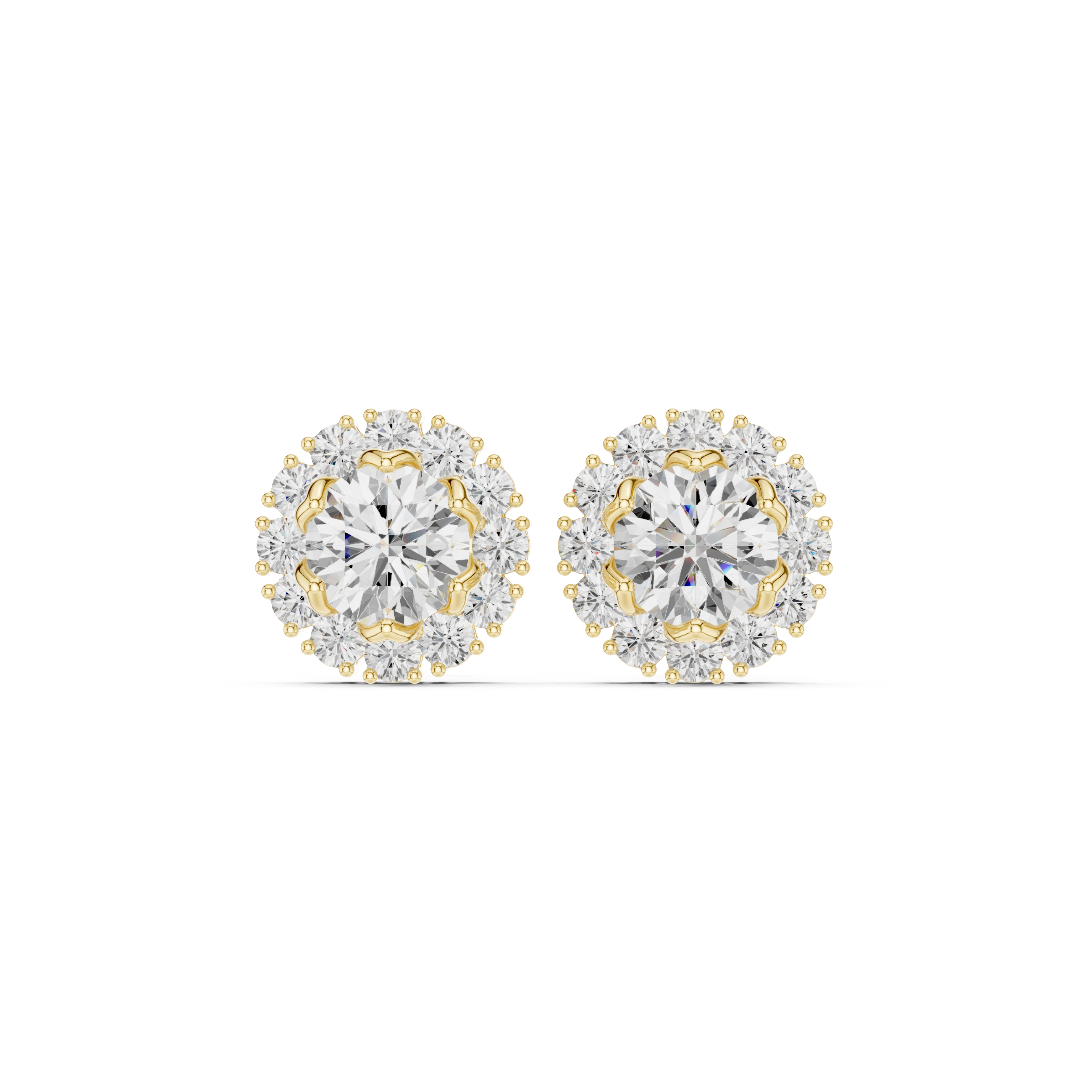 Round Diamond Halo Stud Earrings – Classic Floral Cluster Design