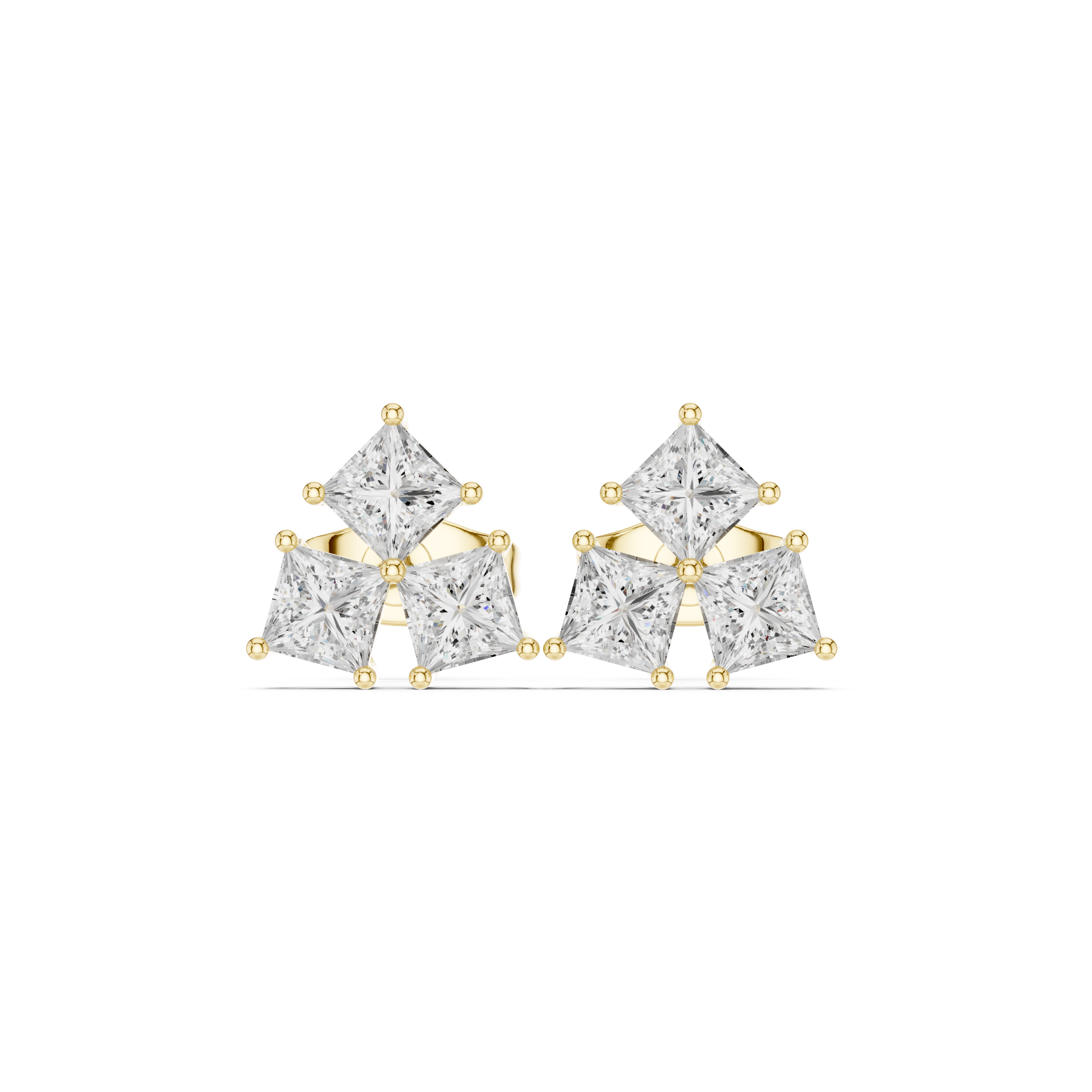 Princess Cut Diamond Cluster Stud Earrings – Modern Geometric Elegance