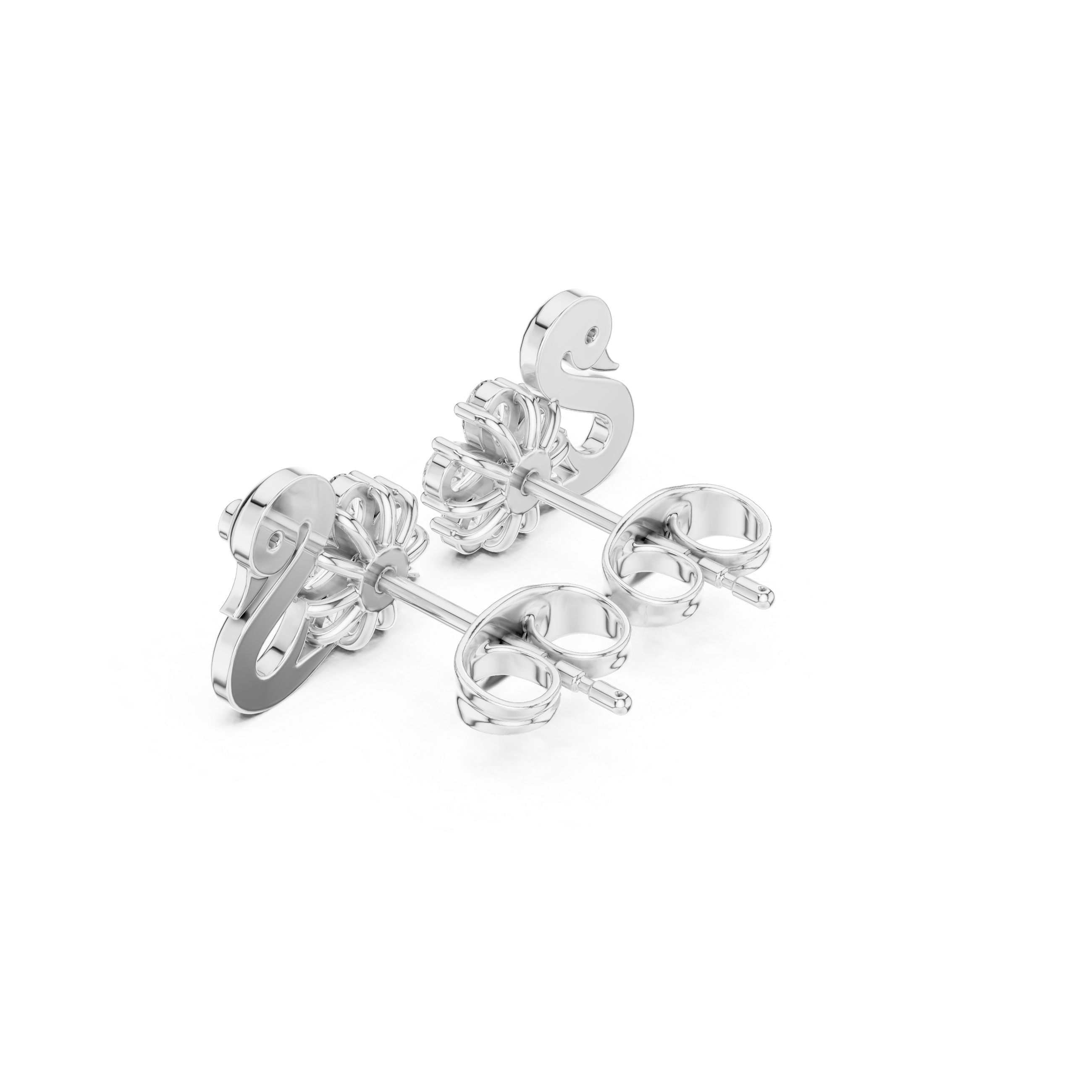 Swan Motif Diamond Flower Stud Earrings