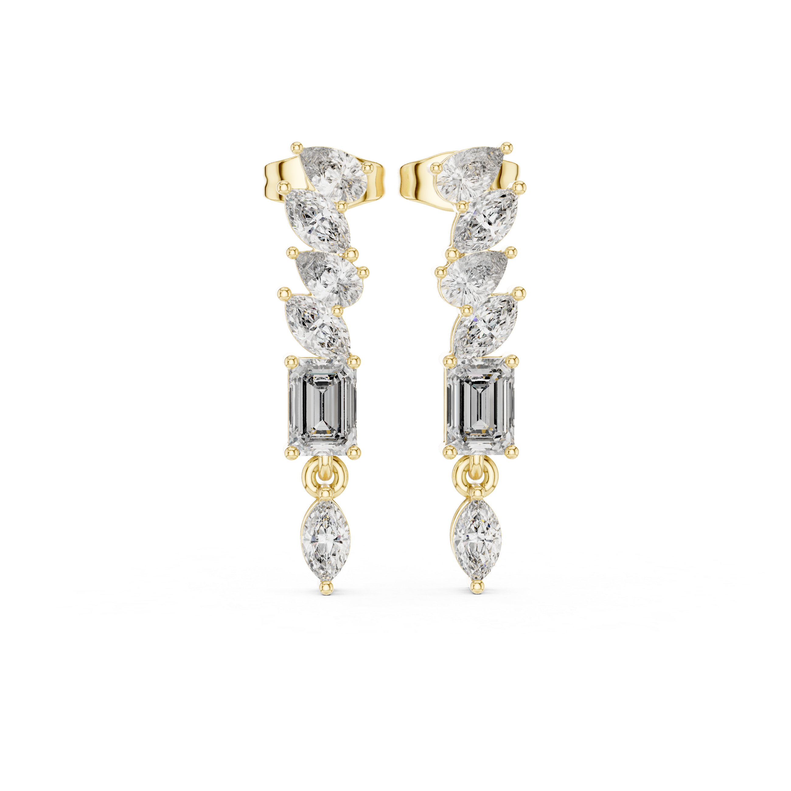Mixed Cut Diamond Drop Earrings – Marquise, Pear & Emerald Design