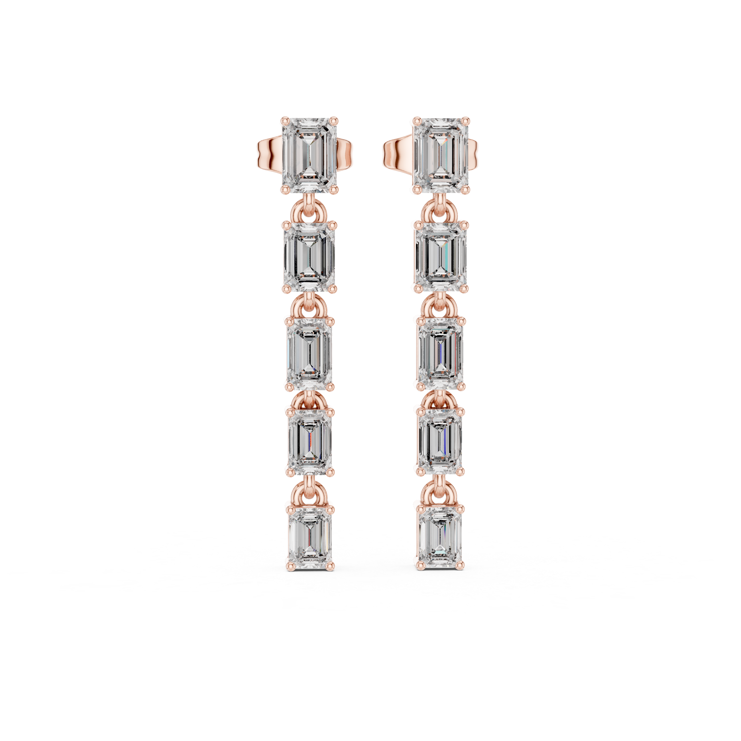 Emerald Cut Diamond Drop Earrings – Linear Dangle Design