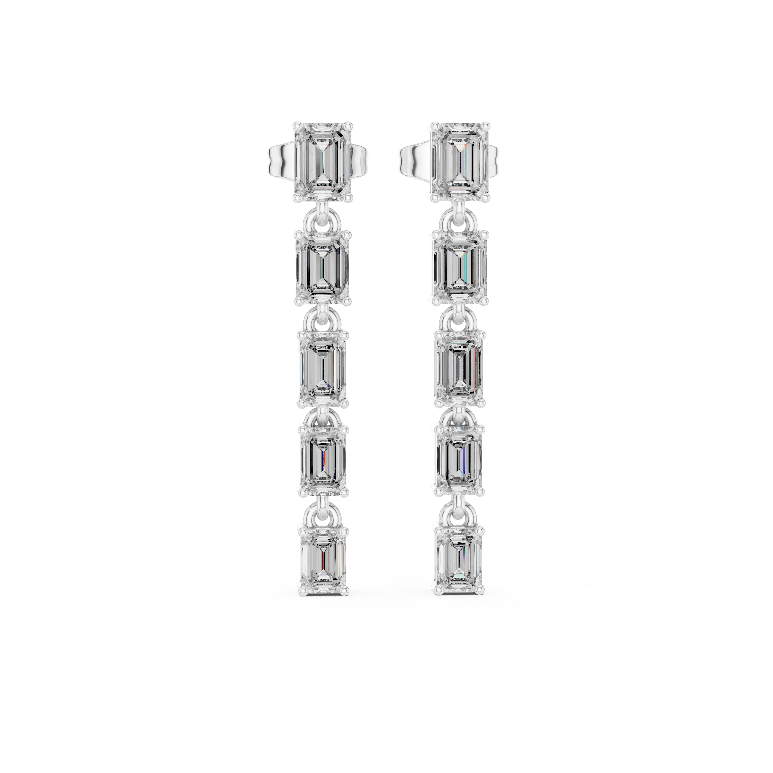 Emerald Cut Diamond Drop Earrings – Linear Dangle Design