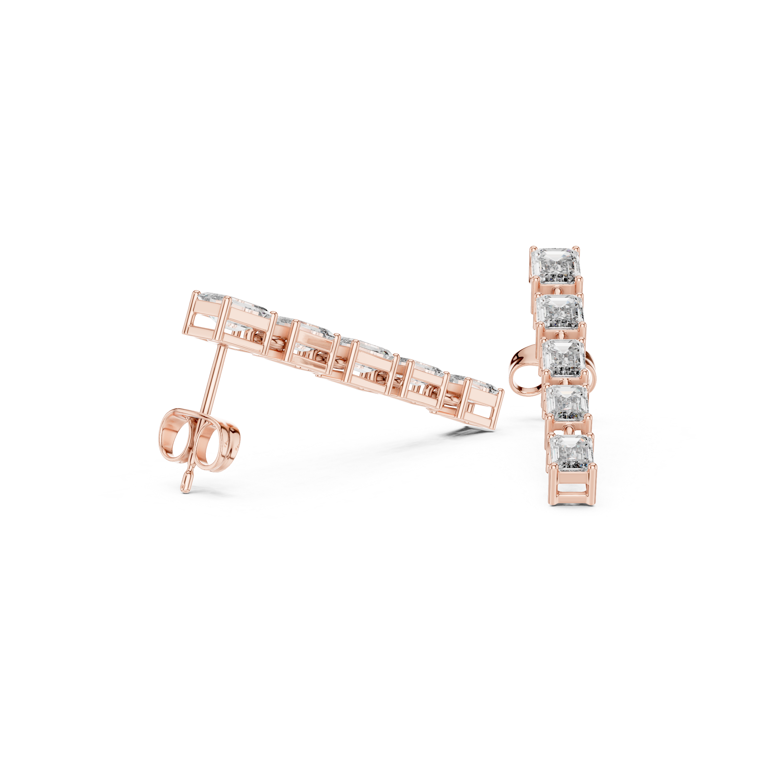 Emerald Cut Diamond Drop Earrings – Linear Dangle Design