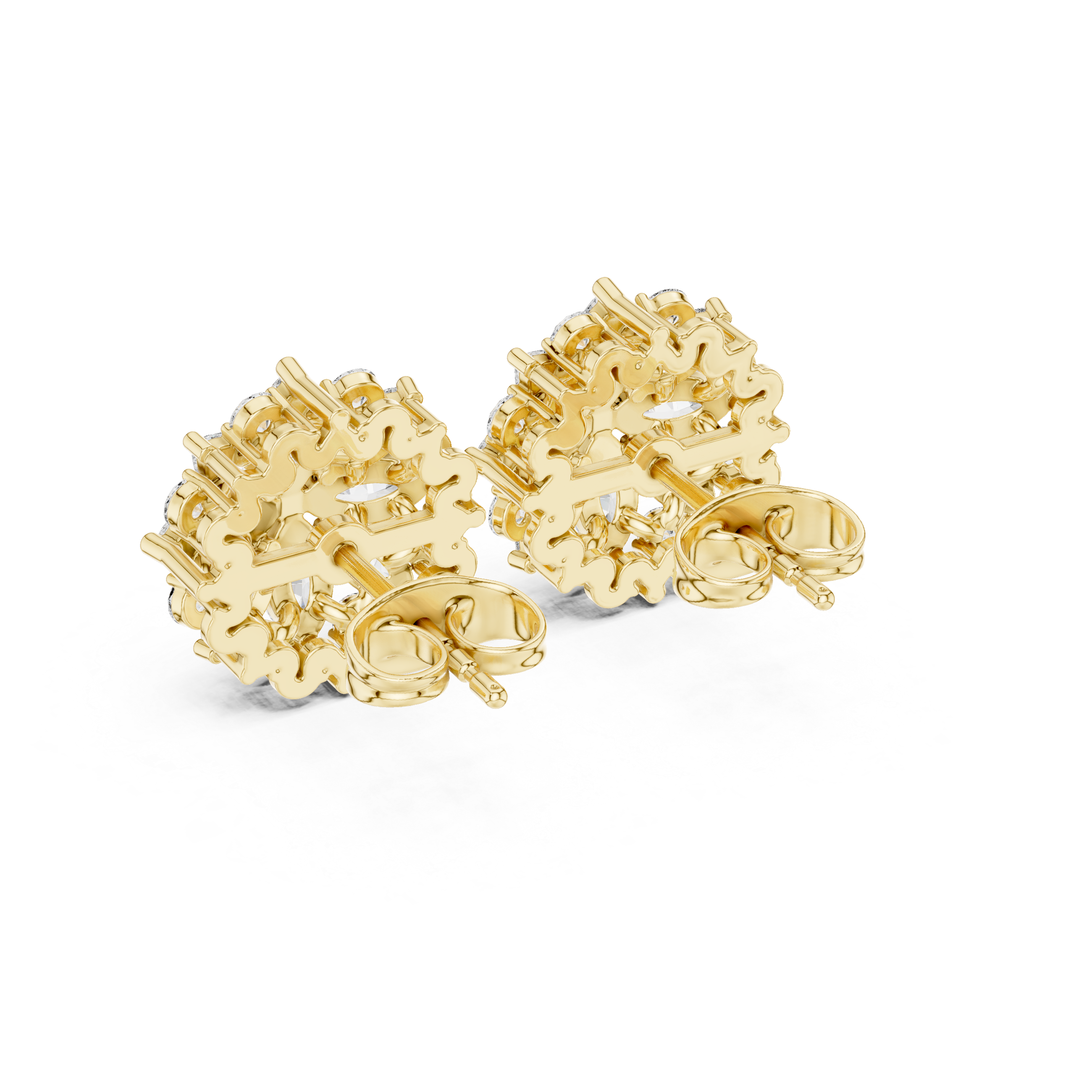 Elegant Floral Diamond Stud Earrings – Marquise & Round Cluster Design