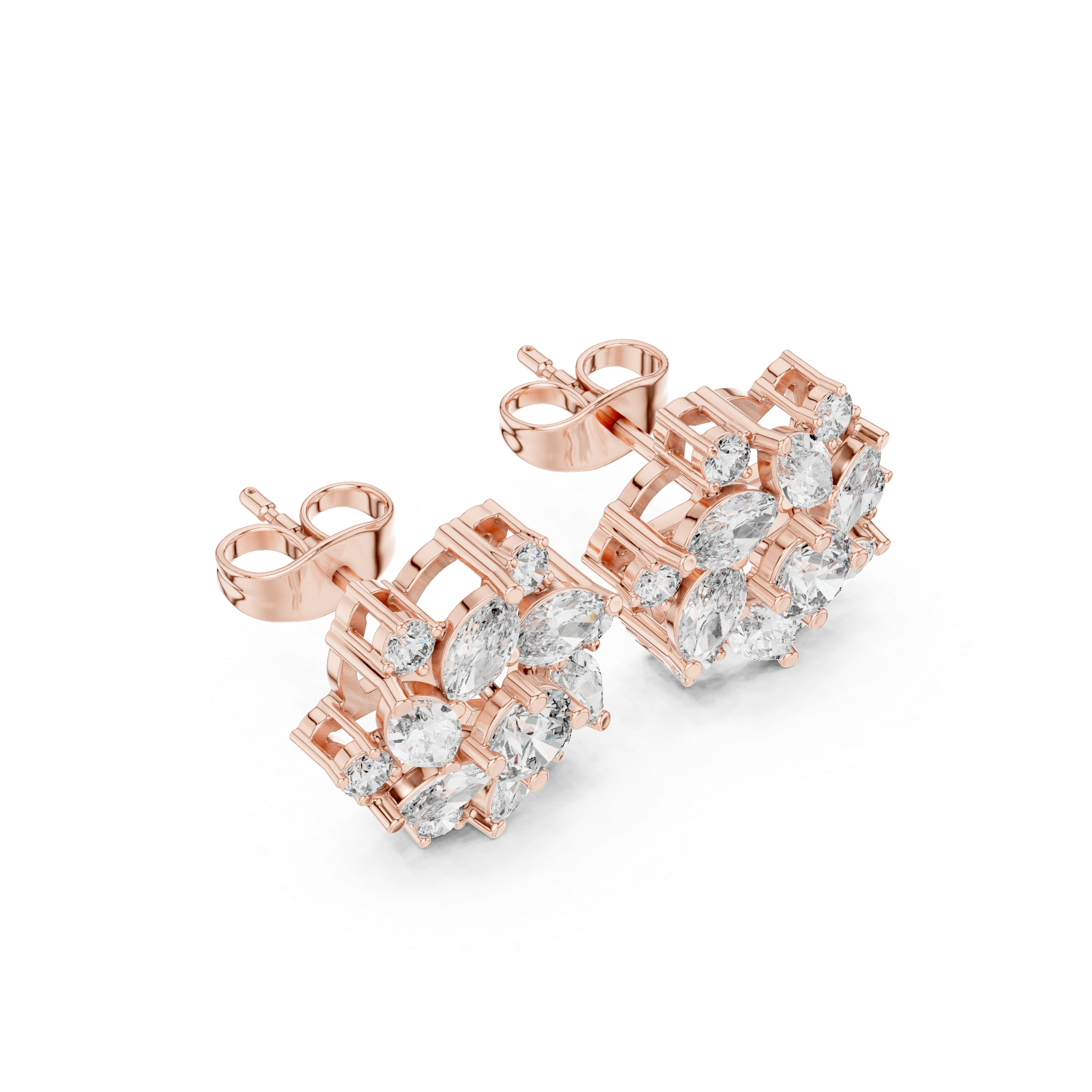 Luxury Floral Diamond Stud Earrings – Marquise Cluster Halo Design