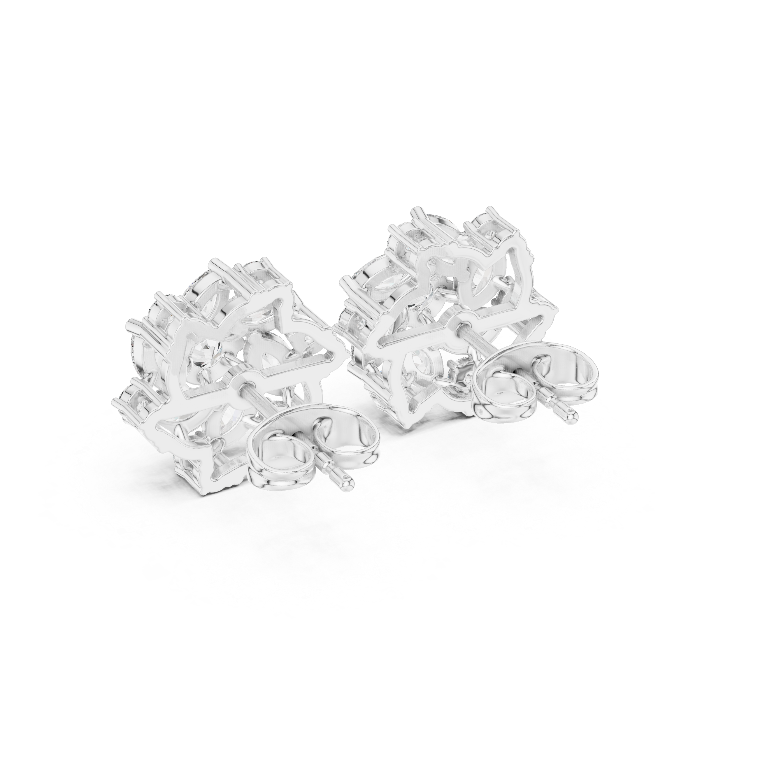 Luxury Floral Diamond Stud Earrings – Marquise Cluster Halo Design
