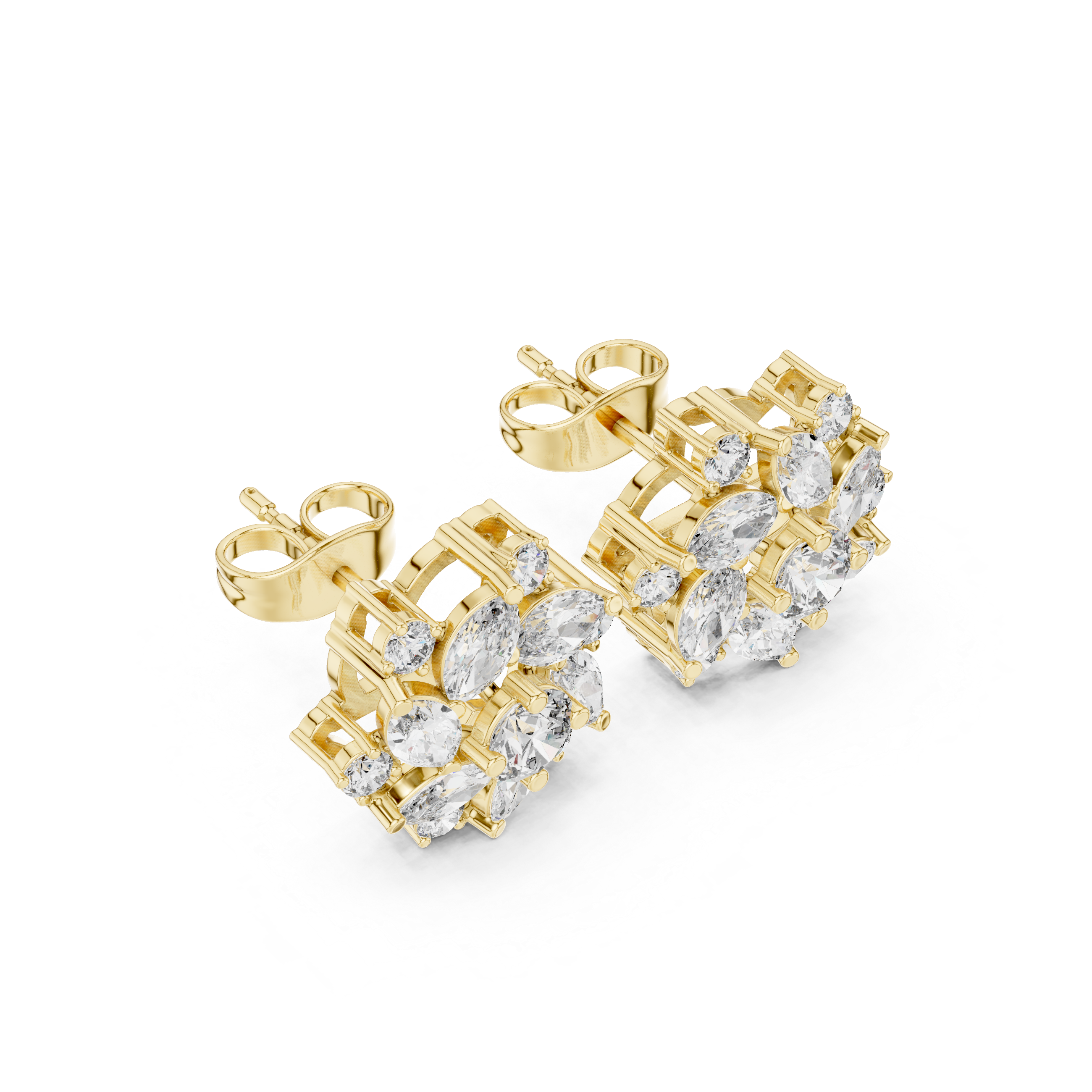 Luxury Floral Diamond Stud Earrings – Marquise Cluster Halo Design
