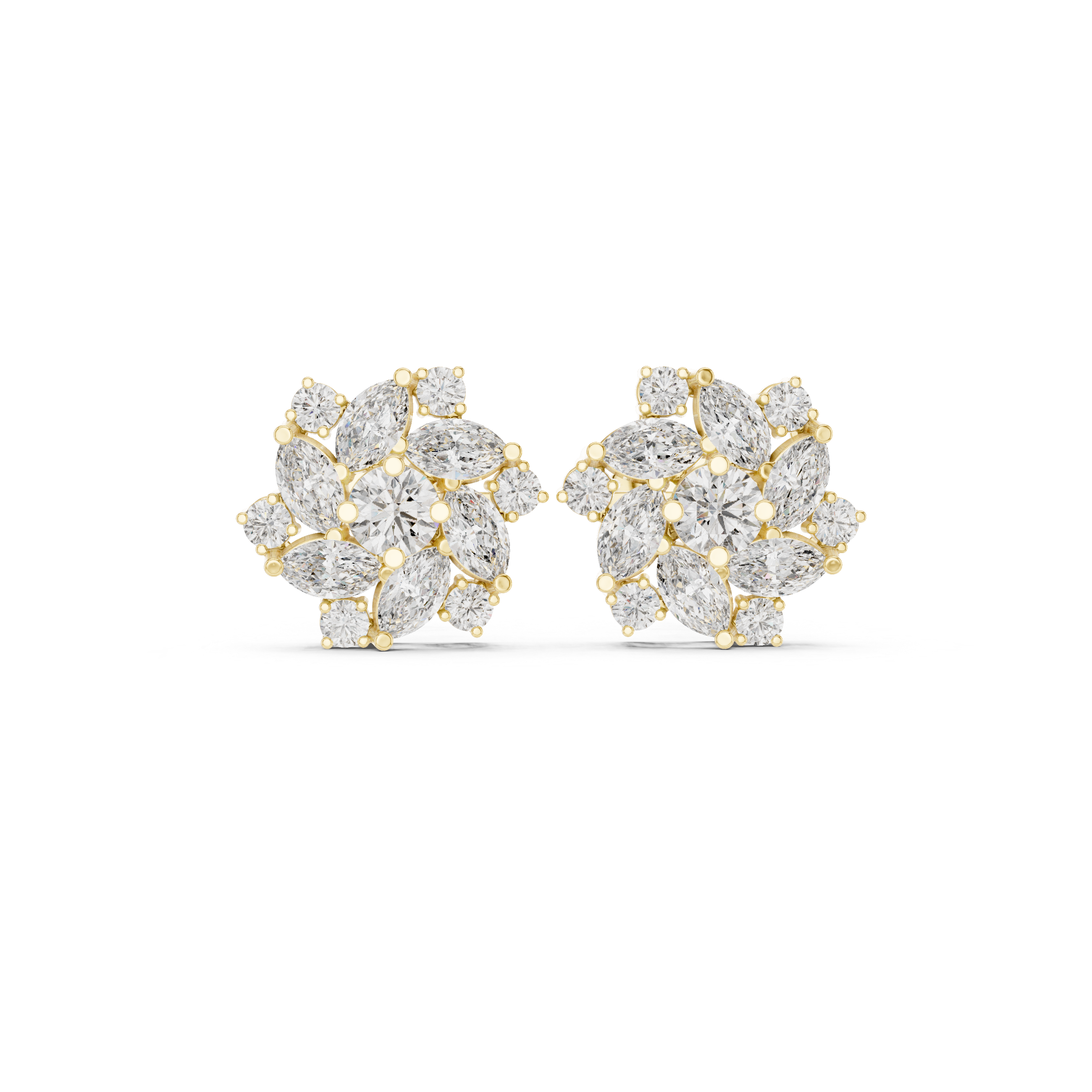 Luxury Floral Diamond Stud Earrings – Marquise Cluster Halo Design