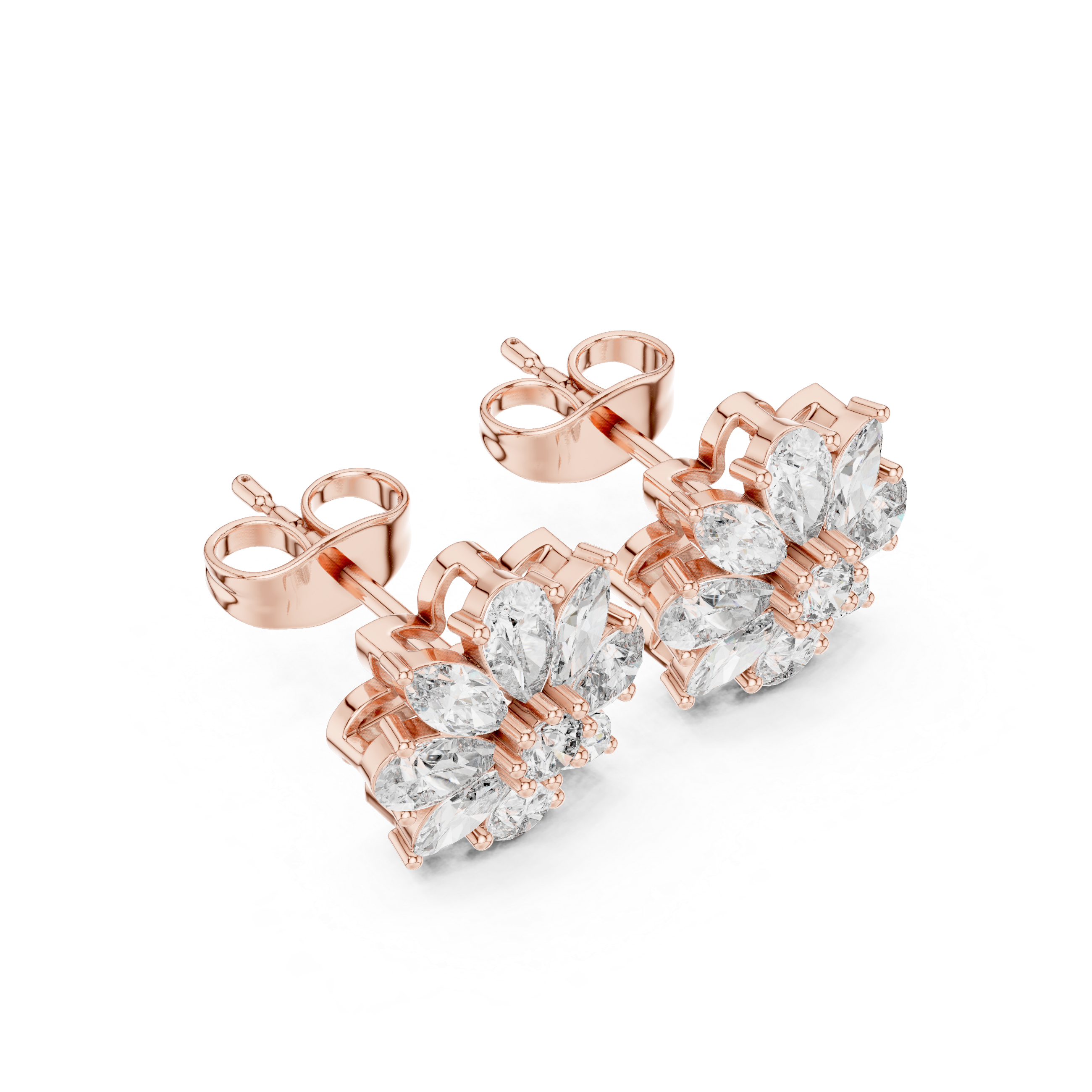 Floral Cluster Diamond Stud Earrings – Mixed Cut Petal Design
