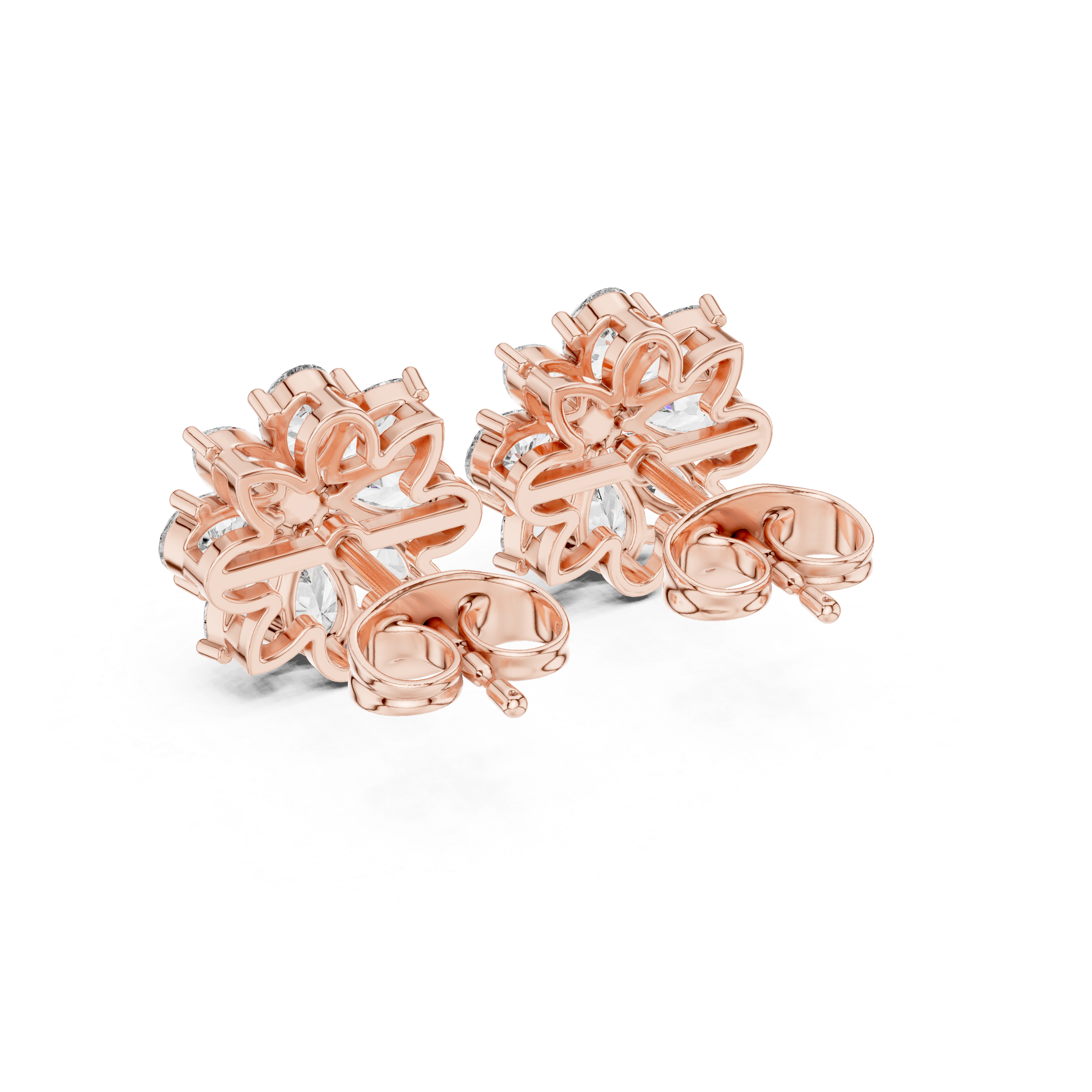 Floral Cluster Diamond Stud Earrings – Mixed Cut Petal Design