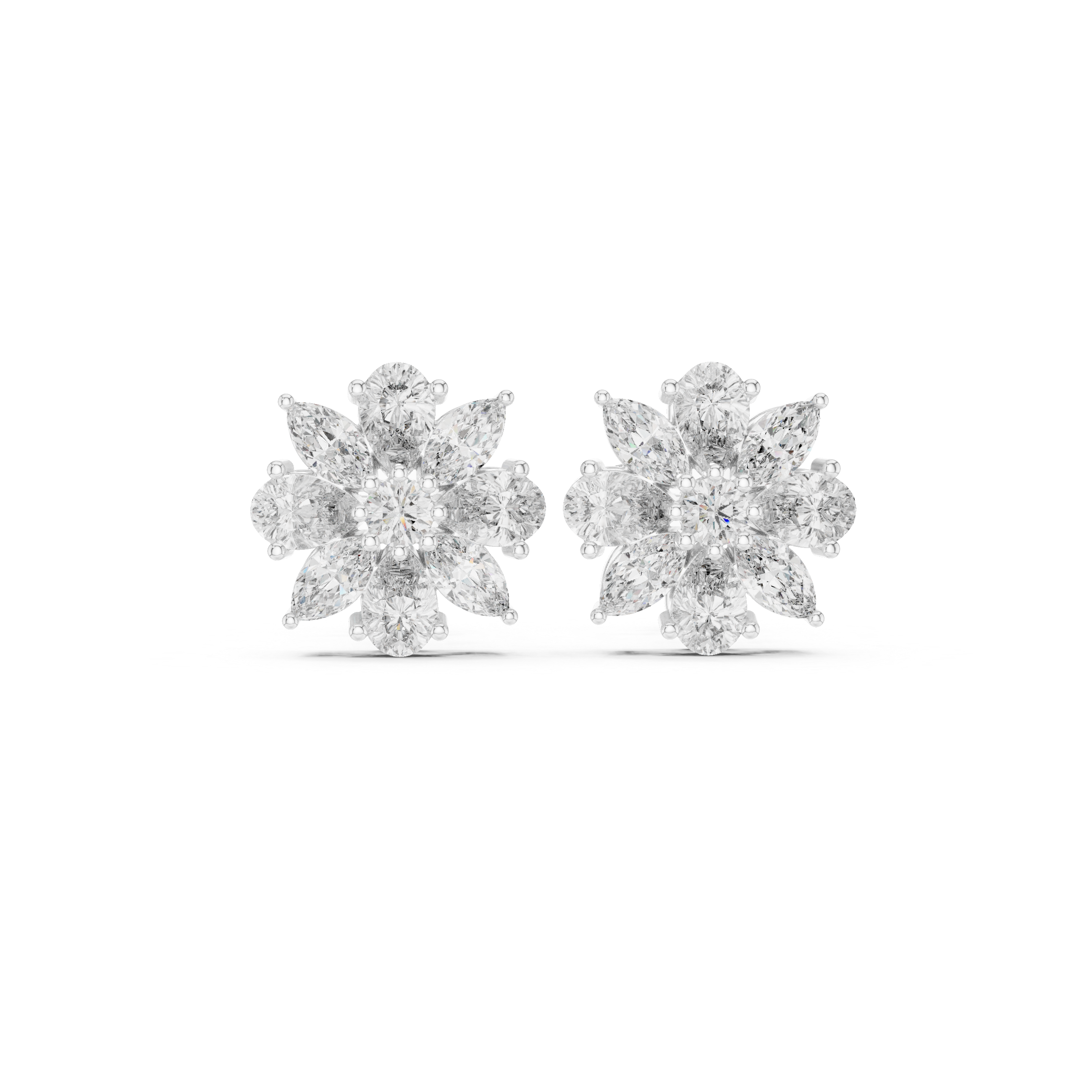 Floral Cluster Diamond Stud Earrings – Mixed Cut Petal Design