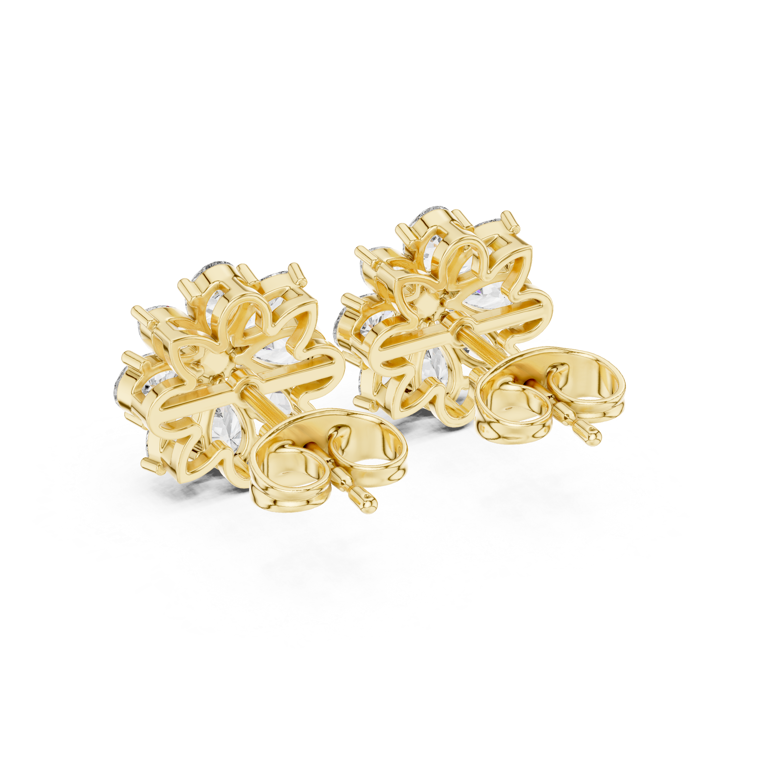 Floral Cluster Diamond Stud Earrings – Mixed Cut Petal Design