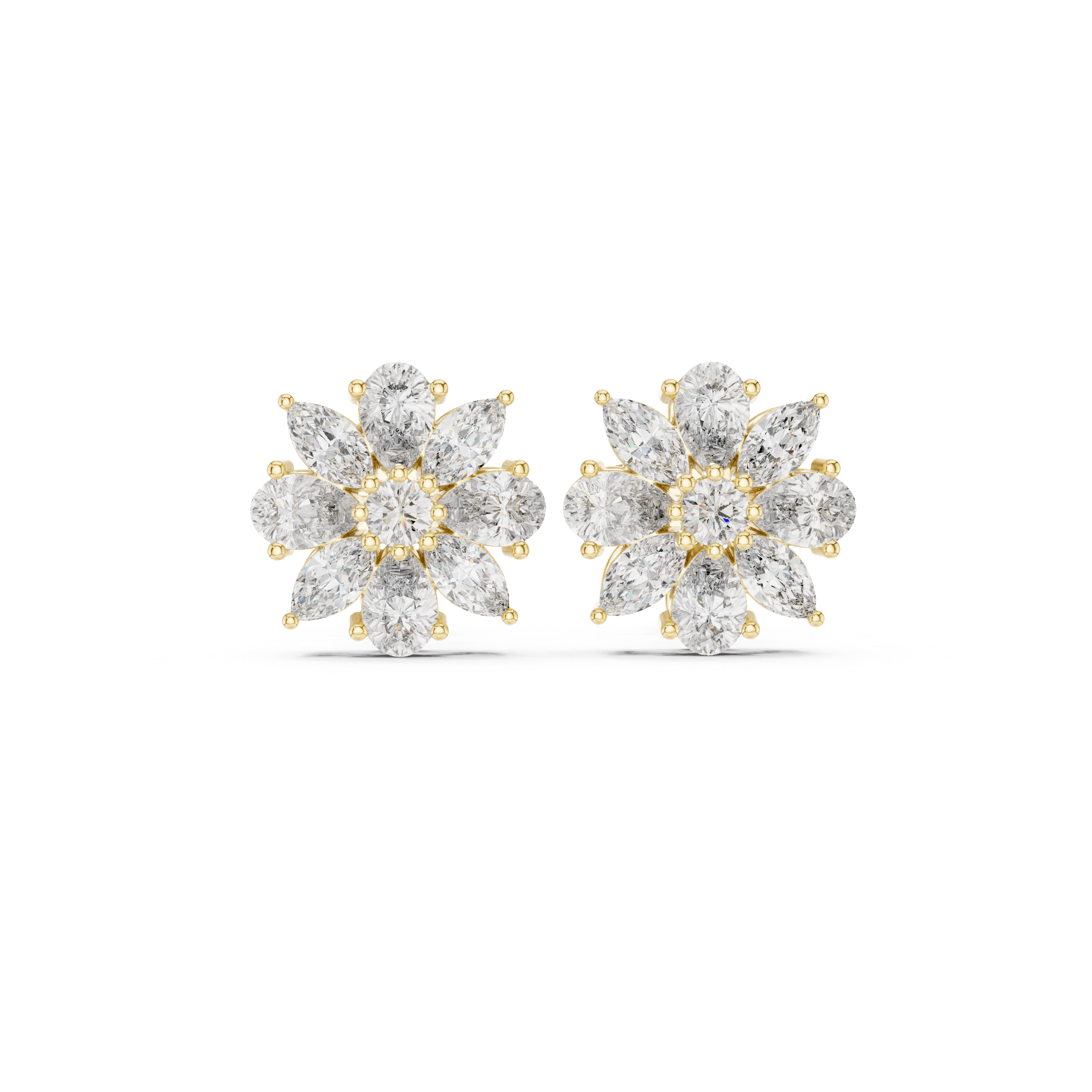 Floral Cluster Diamond Stud Earrings – Mixed Cut Petal Design