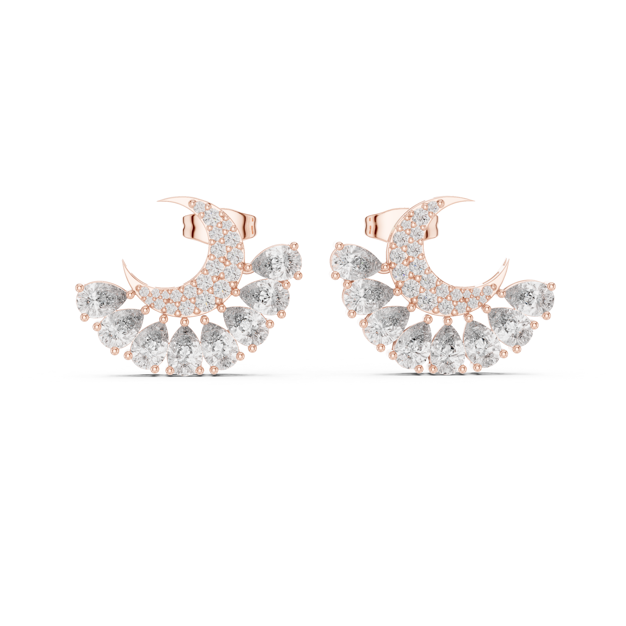 Crescent Moon Diamond Earrings – Pear Drop Cluster with Pavé Detail