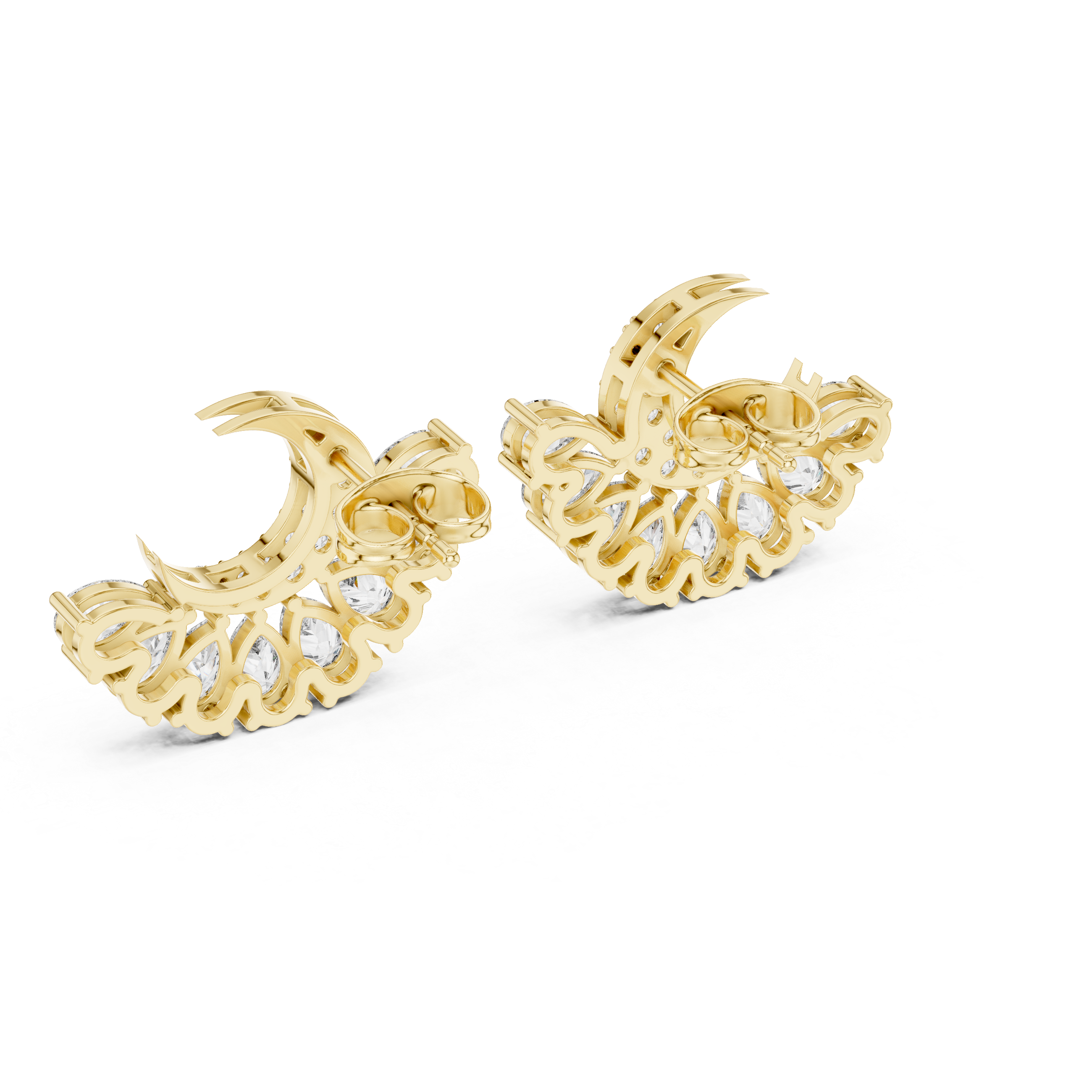 Crescent Moon Diamond Earrings – Pear Drop Cluster with Pavé Detail